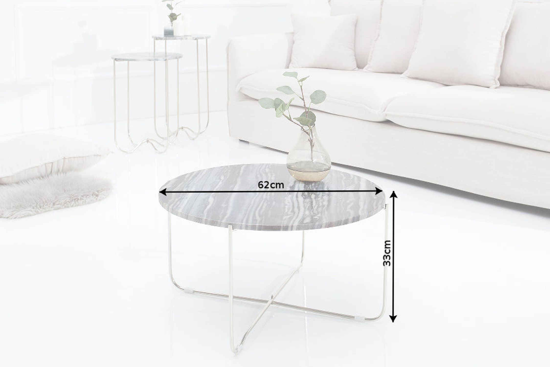 Table basse en marbre métal gris argenté 62 x 62 cm