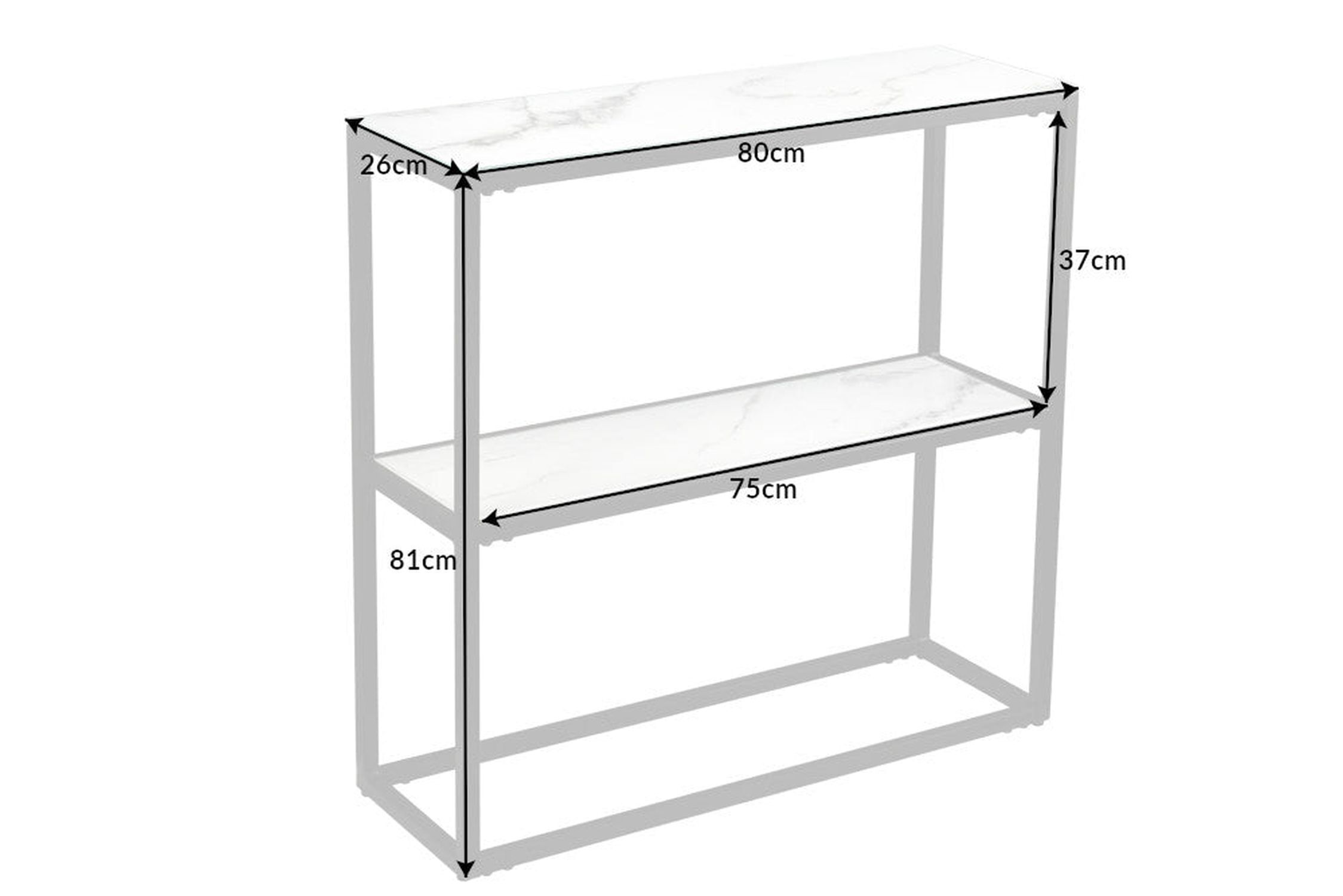 Table console verre trempé métal blanc noir 80 cm