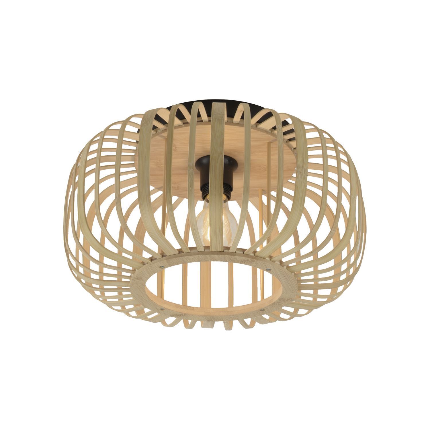 Plafonnier rond Scandinave Abat-jour en bois E27 Ø42 cm