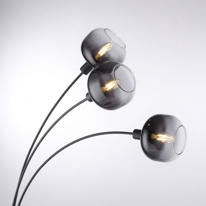 Lampadaire verre métal gris fumé noir E14 hauteur 160 cm Lampe