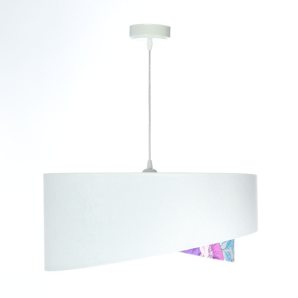 Suspension Blanc Violet Fleurs Print E27 rond Ø 50 cm Tissu
