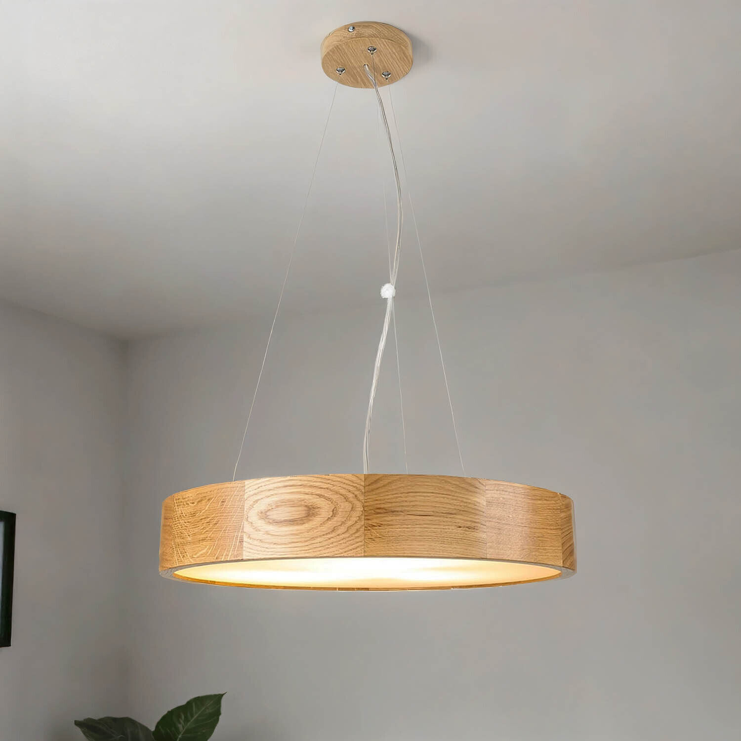 Hängelampe Holz Eiche Glas 3-flmg Ø47cm Küche Deckenleuchte, Lampe