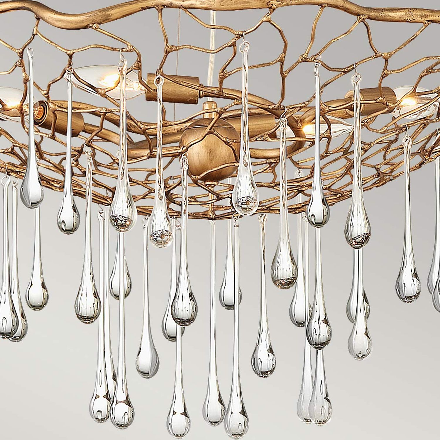 Lampe à suspendre or bruni L:66 cm en métal cristal 4x E14