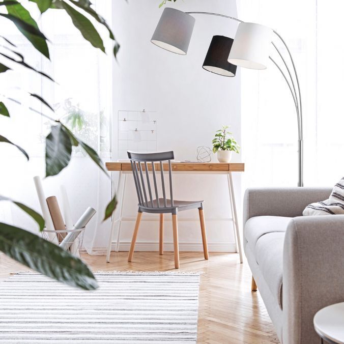 Gemütliche Bogenleuchte Metall Stoff E27 190 cm 3-flmg Lampe, Stehlampe