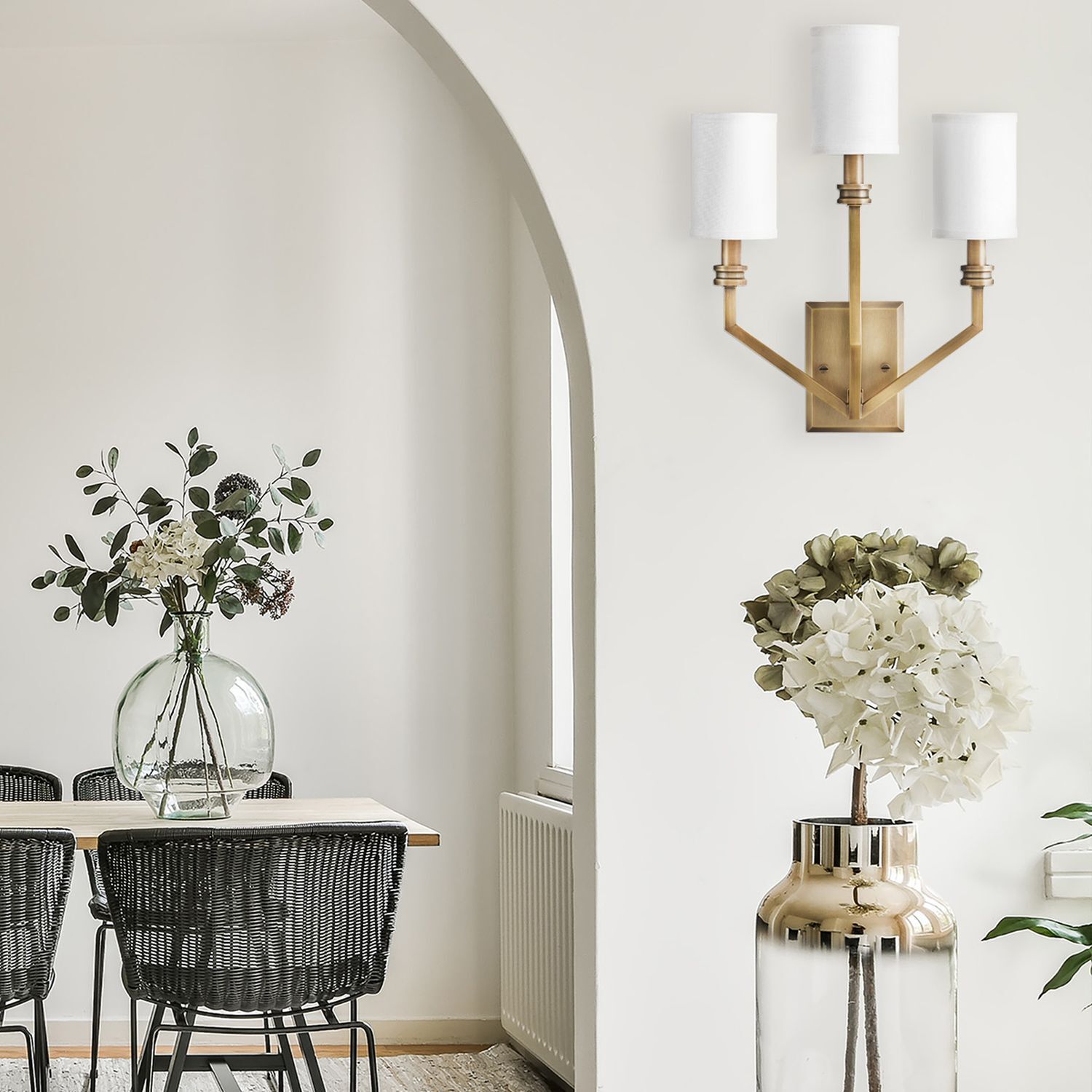 Wandleuchte Metall Stoff 48,3 cm hoch E14 3-flammig Lampe, Drinnen, Innenarchitektur