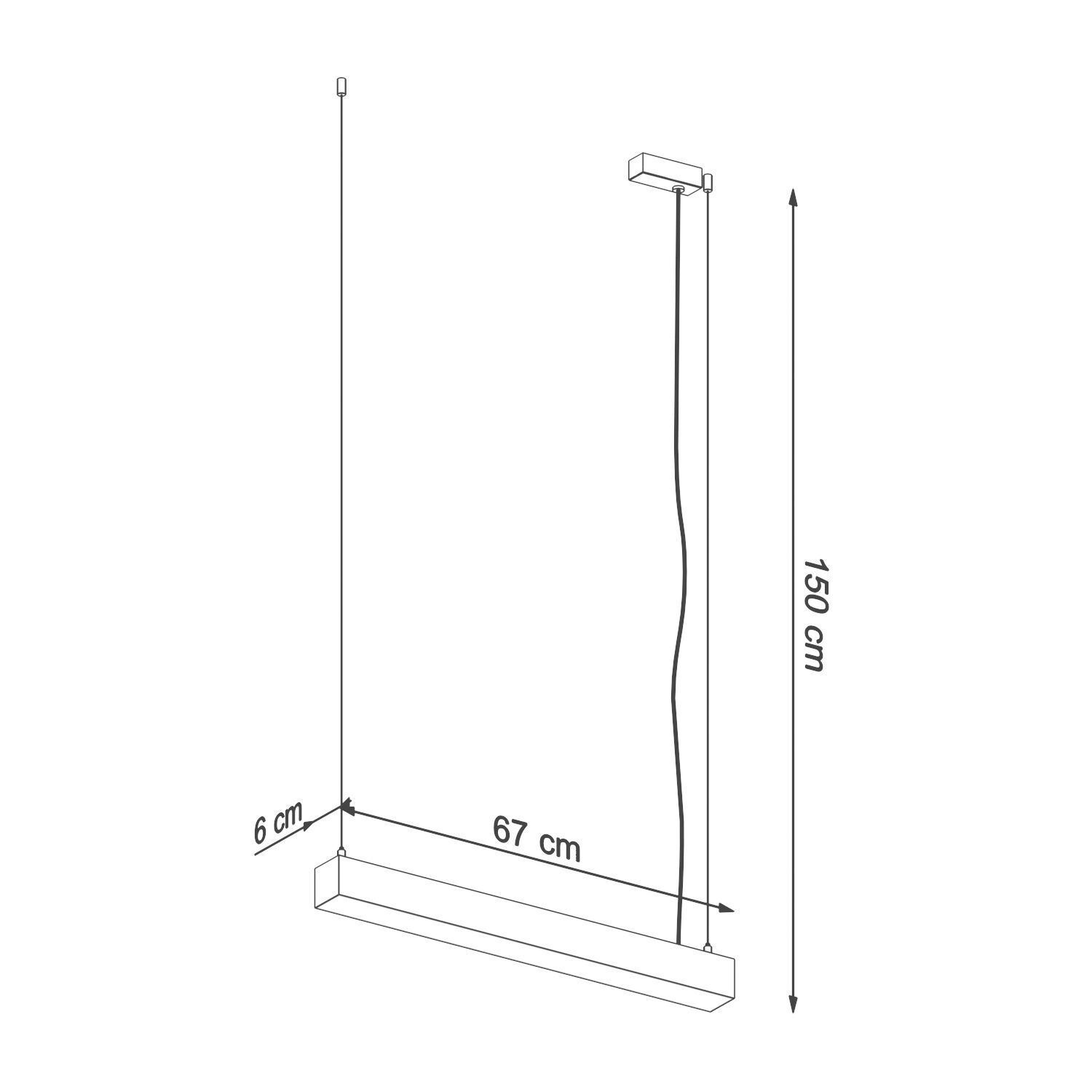 Suspension LED noire métal 67 cm allongée 4000 K