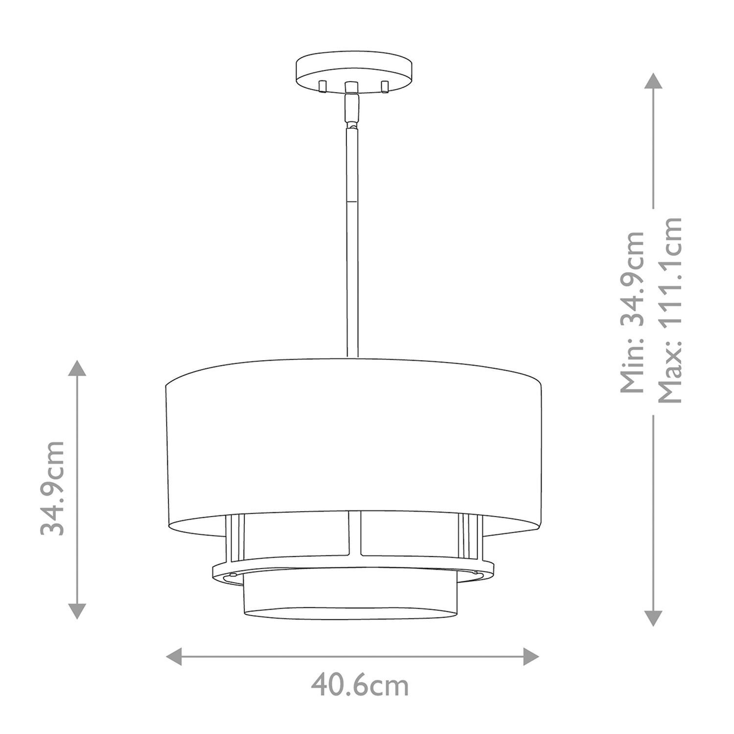 Plafonnier tissu métal rond Ø 40,6 cm 3x E14 blanc nickel