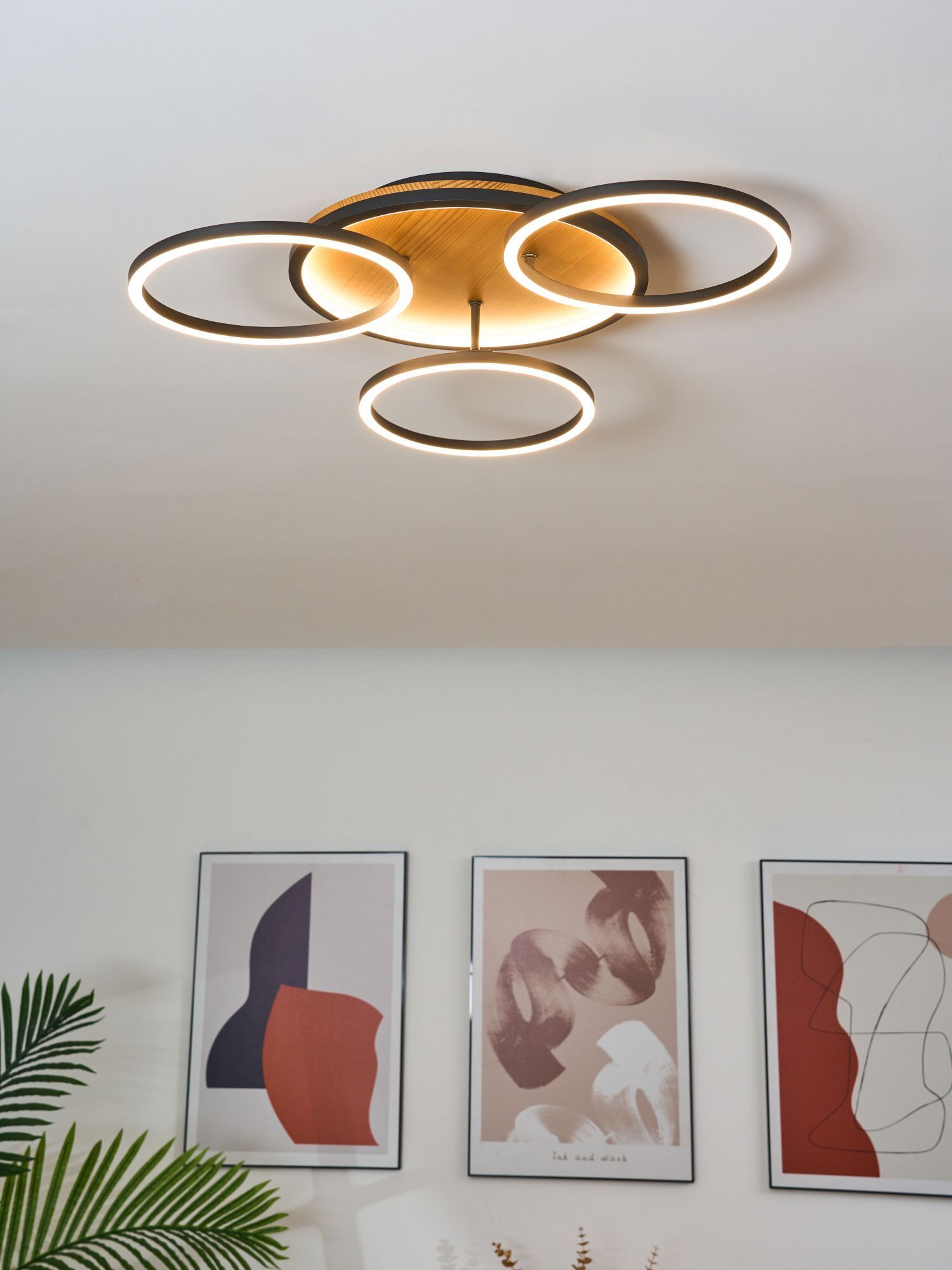 LED Deckenlampe Natur Schwarz Weiß L:60,8 cm 3000 W Deckenleuchte, Pflanze, Kunst, Malerei