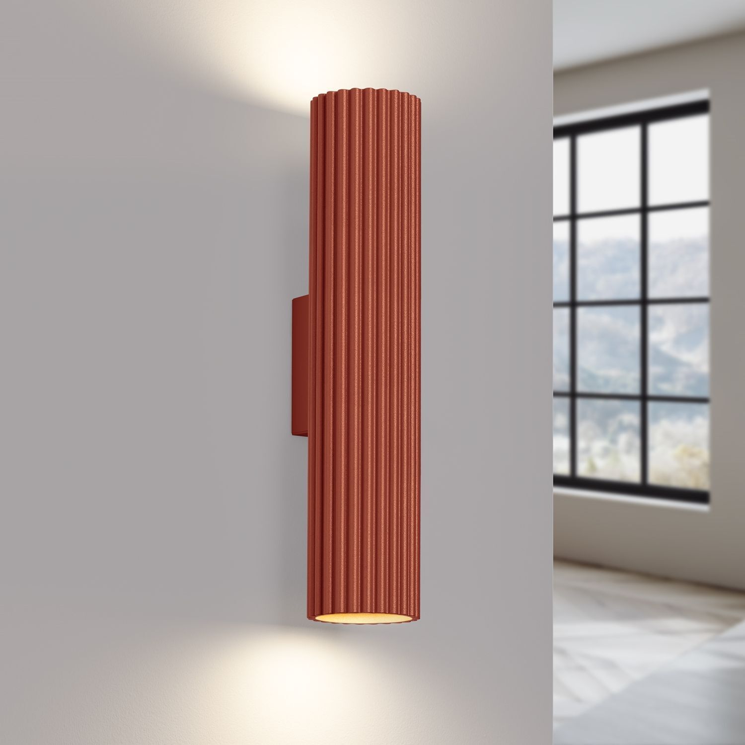 Moderne Wandlampe Up Down H: 30 cm Rot GU10 2-flammig Alu Drinnen, Innenarchitektur, Lampe