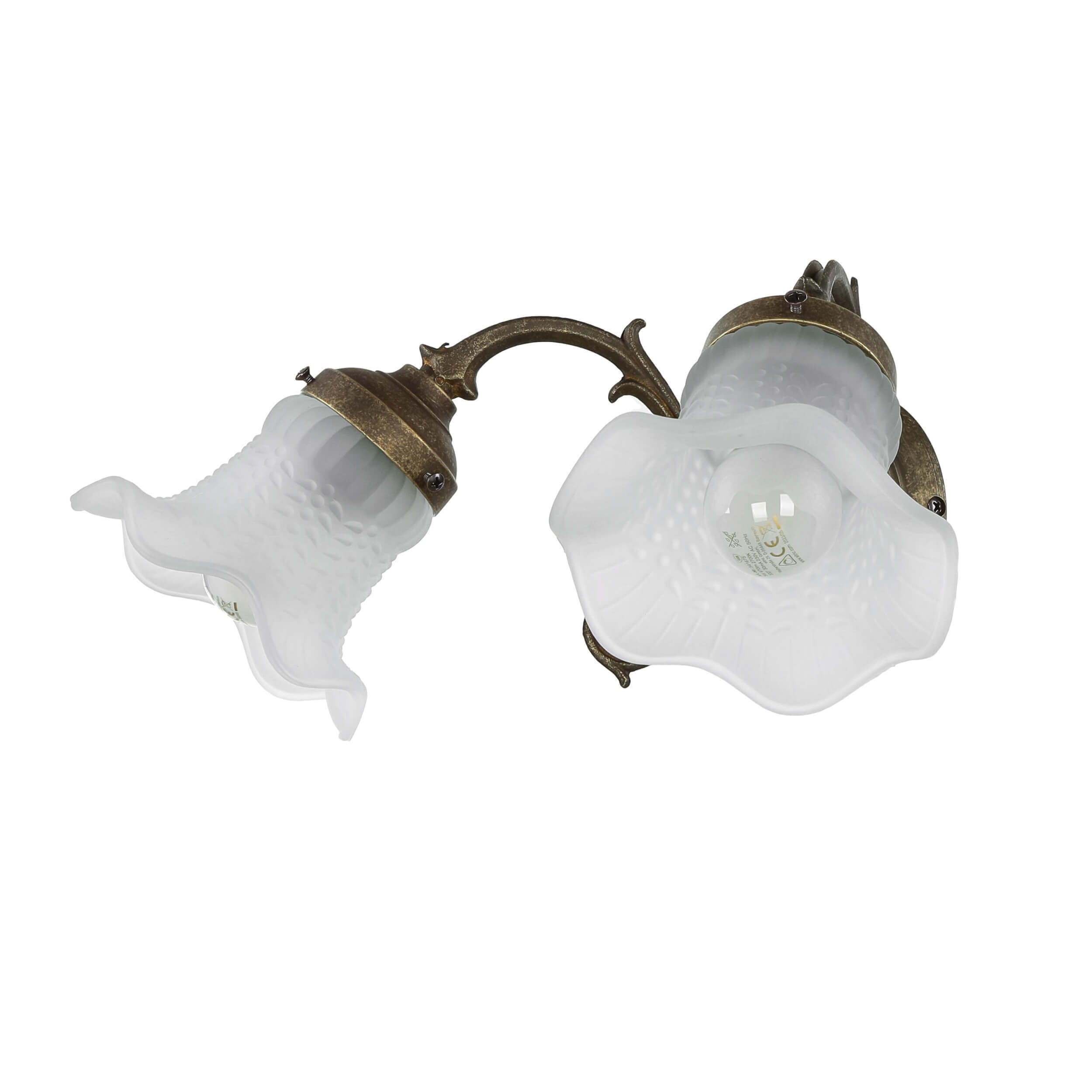 Wandleuchte Weiß Glasschirm Echt-Messing Ricciolo Leuchte, Deckenleuchte