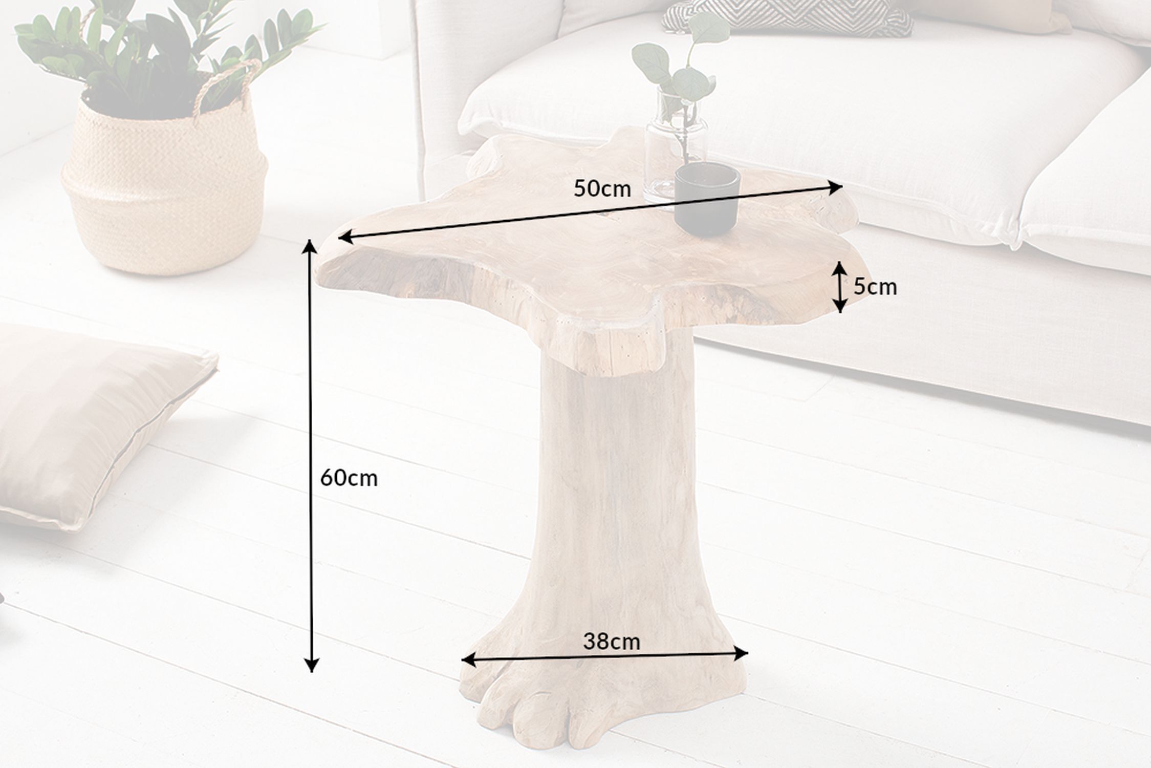 Table d'appoint en teck 50x50 cm travail manuel tranche d'arbre Moebel, Tabelle, Kaffeetisch, Esstisch, Pflanze