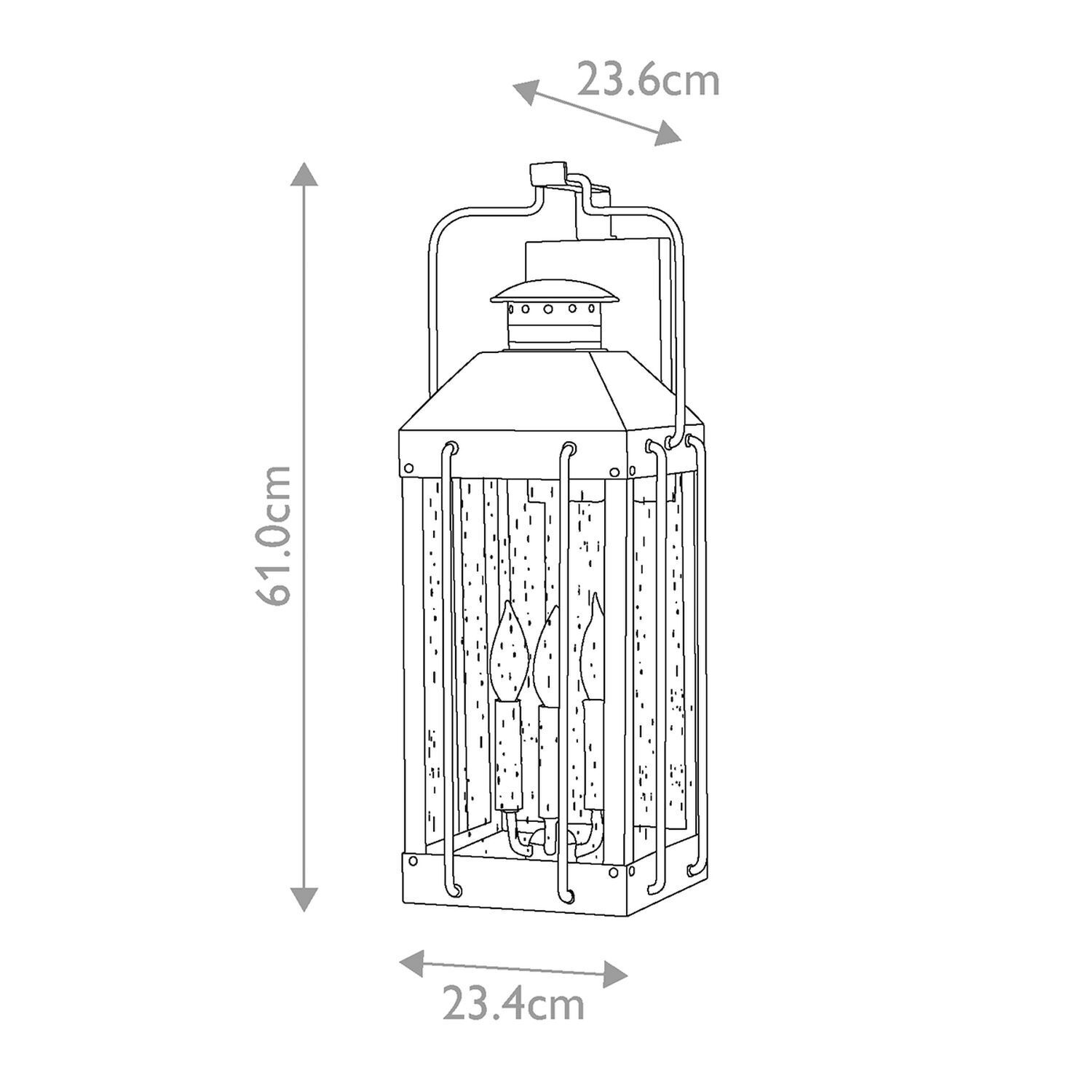 Wandlampe außen Vintage E14 IP44 H: 61 cm Alu Glas Laterne, Außenbereich, Garten, Metall, hängend