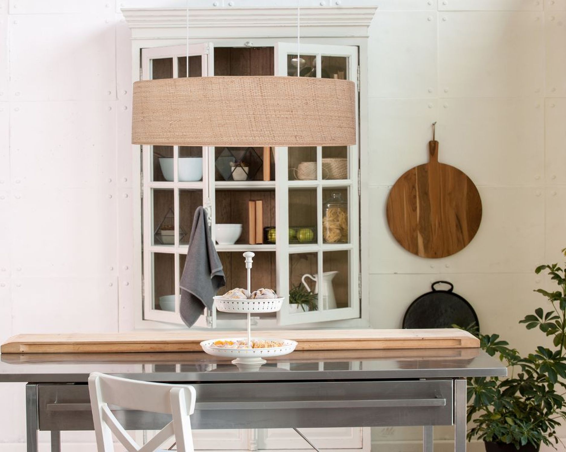 Lampe à suspendre confortable Tissu naturel 2 flammes E27 70 cm Innenarchitektur, Fenster, Tabelle, Esstisch, Tischplatte