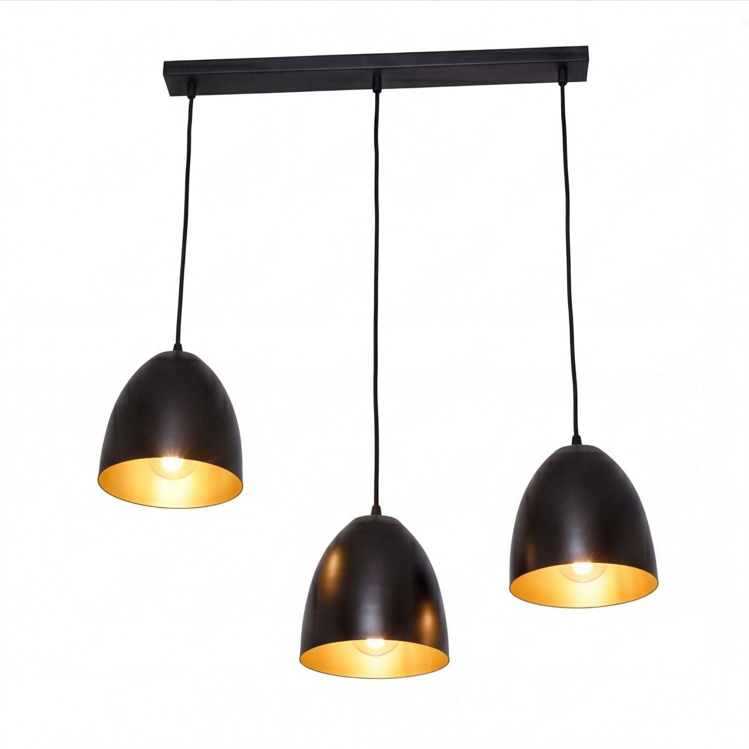pendelleuchte-haengelampe-annie-3-flammig-schwarz-gold-retro-2 hängende lampe, pendelleuchte, drei lampenschirme, metall, schwarz-gold