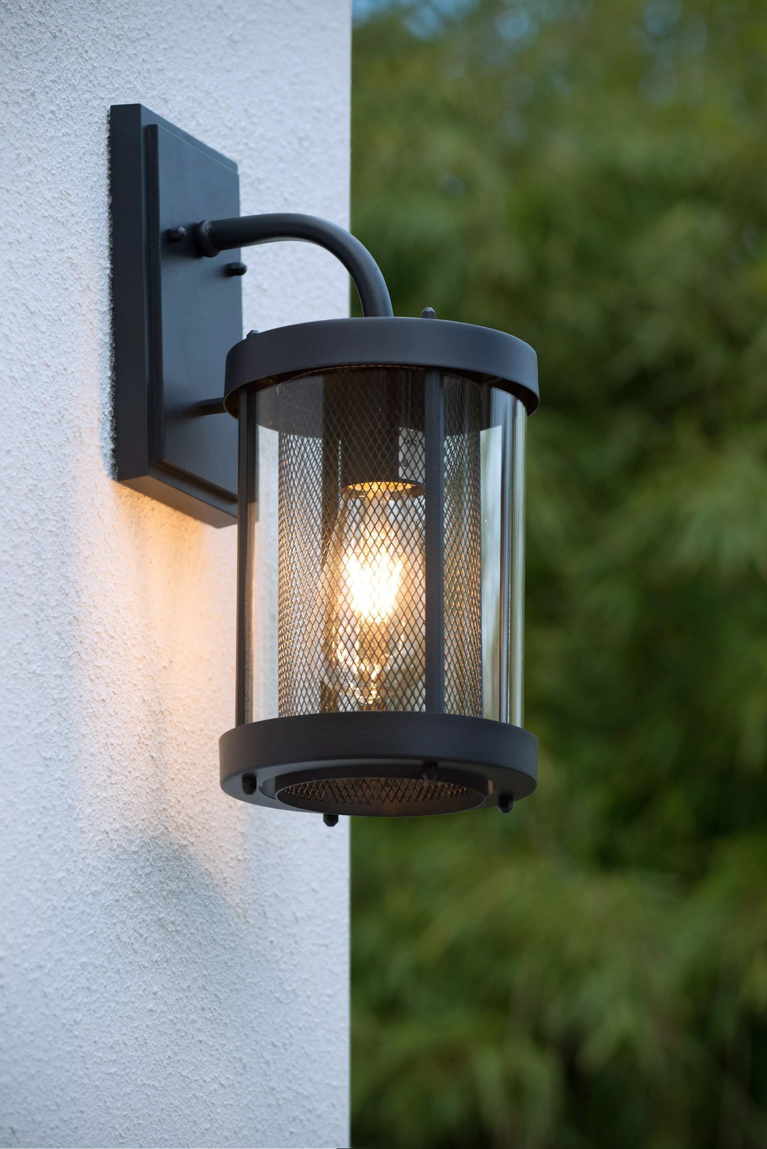 Wandleuchte Glas Metall Schwarz IP23 E27 Garten Haustür