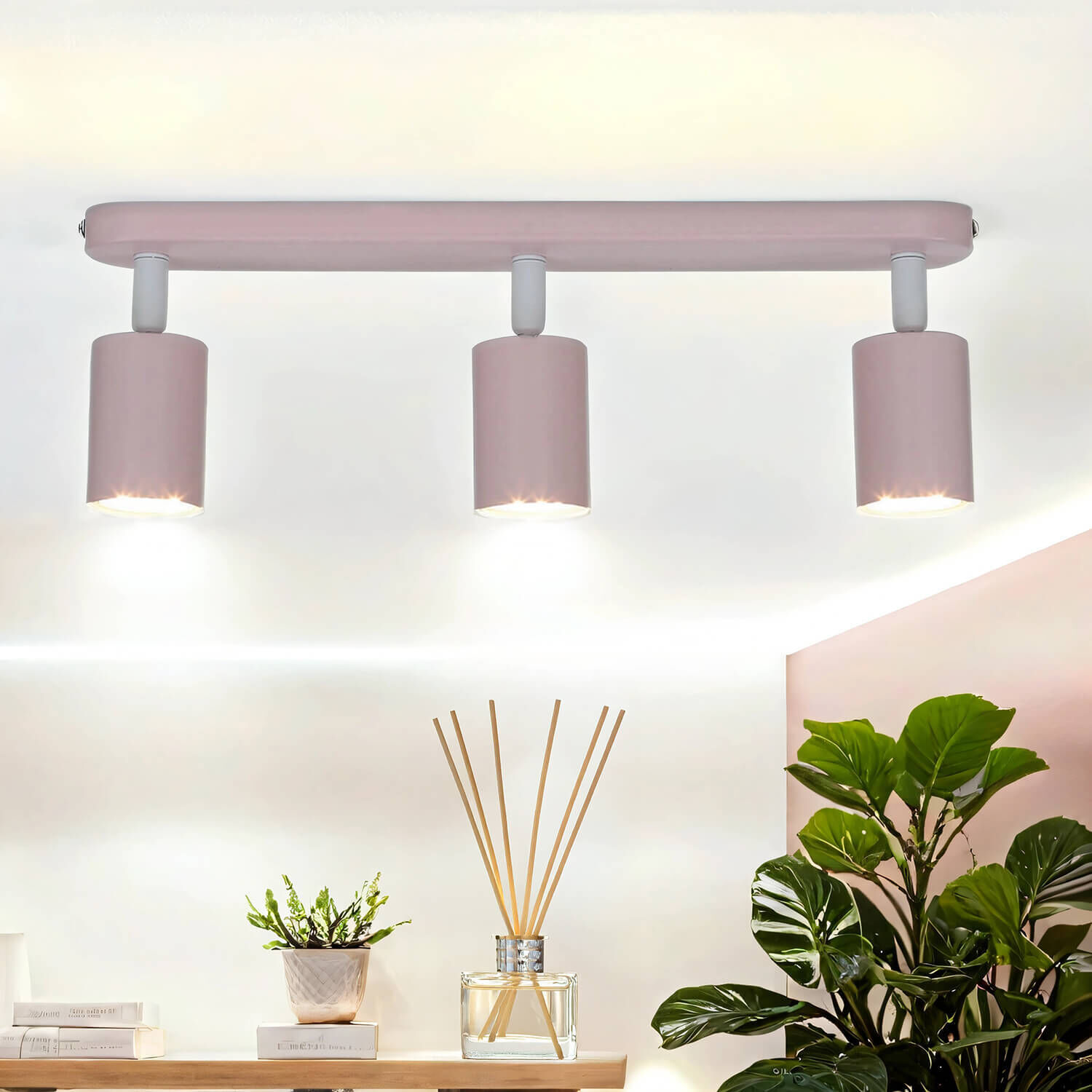 Deckenstrahler Metall Rosa GU10 52 cm lang Kinderzimmer Deckenleuchte, Pflanze, Pflanze im Topf, Lampe, Leuchte