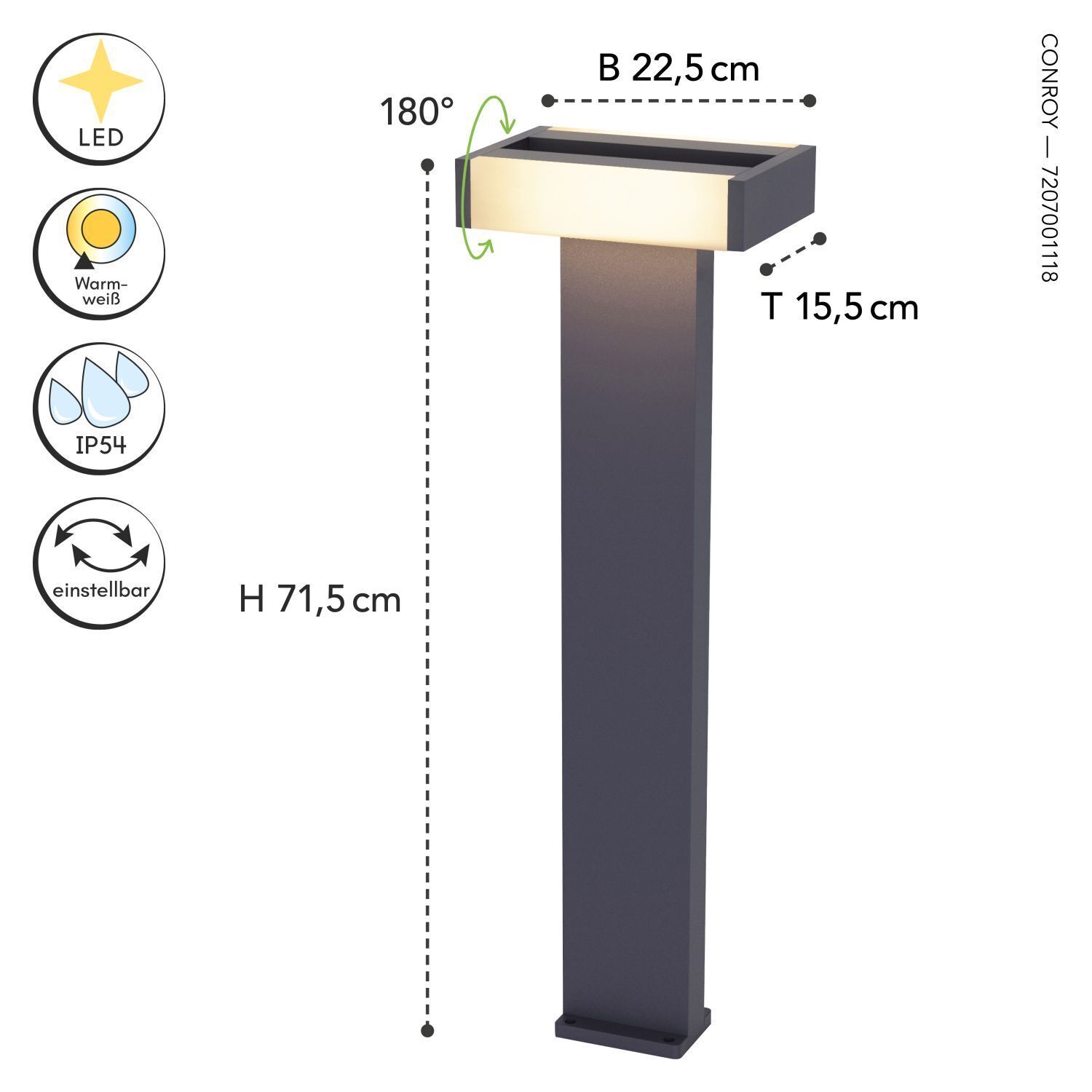 Lampe d'allée LED aluminium anthracite 71,5 cm IP44 3000 K