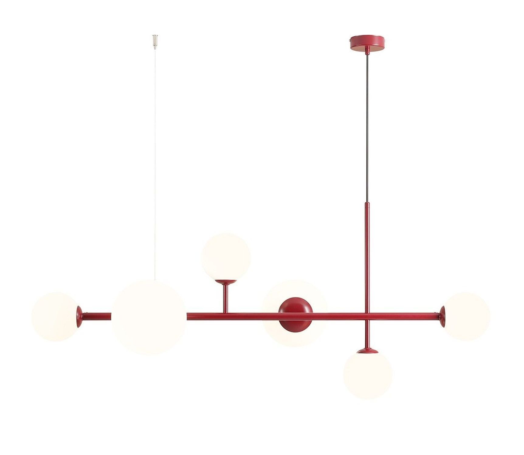 Suspension allongée Rouge Blanc Verre 6 flammes E14 E27