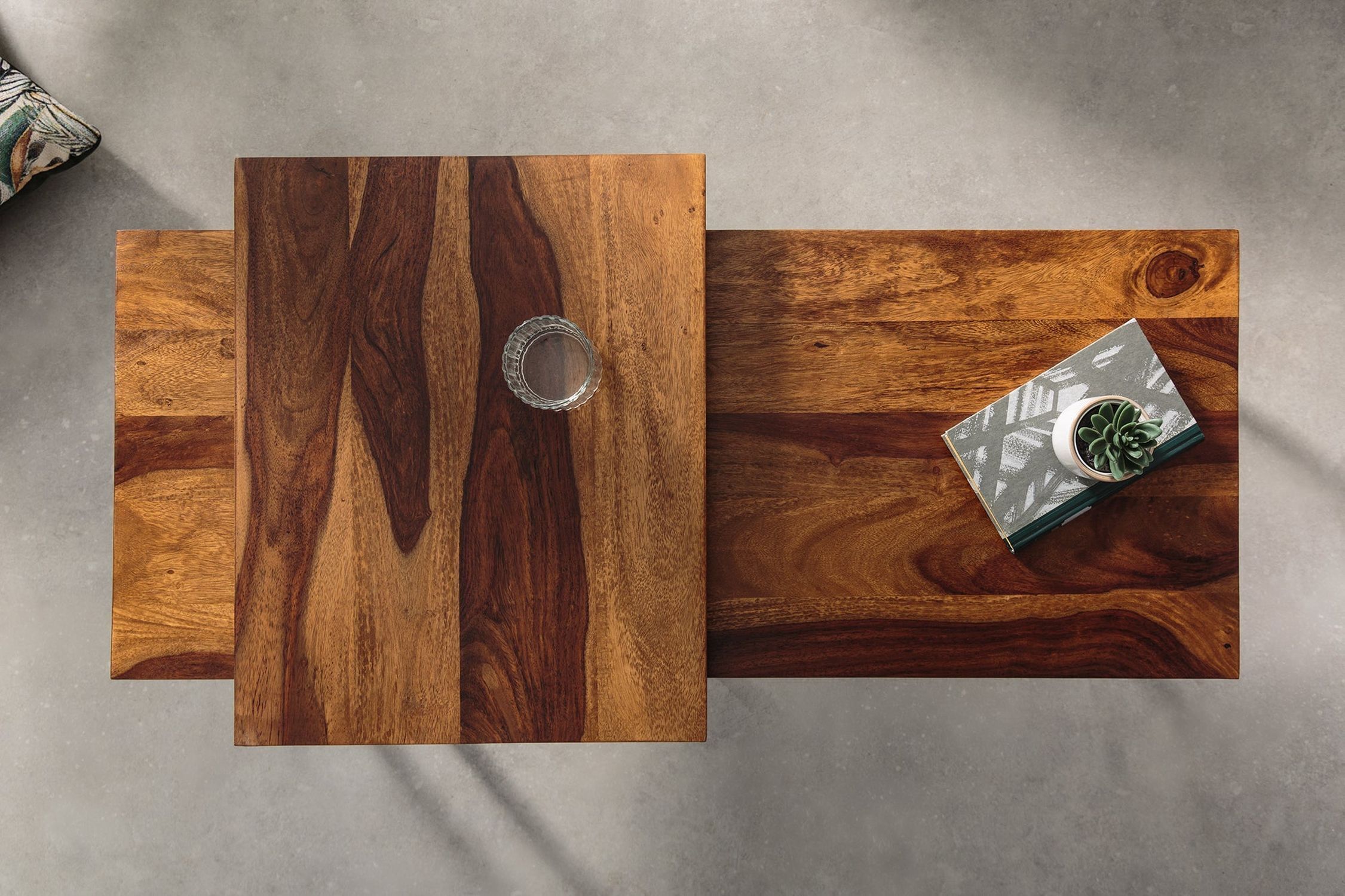 Table basse en bois de sheesham, métal, lot de 2