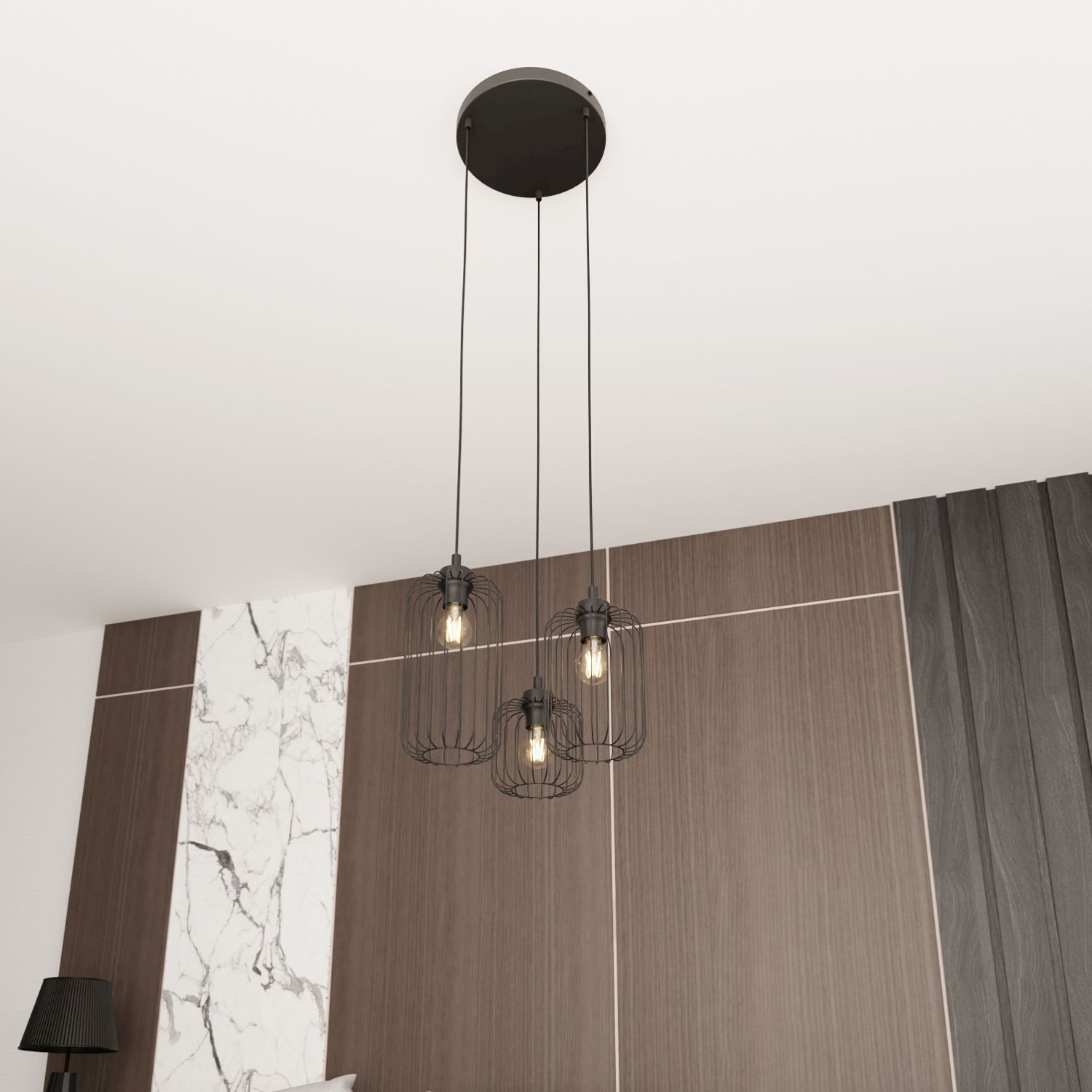 Dekorative Pendelleuchte Metall Schwarz E27 B:30 cm Drinnen, Innenarchitektur, Kronleuchter, Lampe