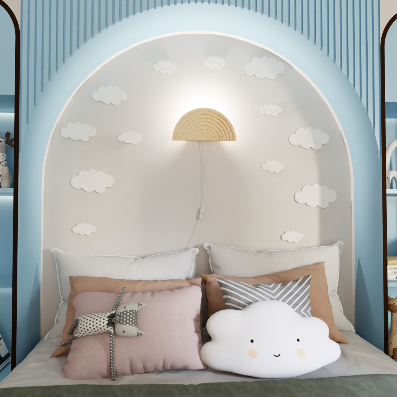 Wandlampe Kinderzimmer Holz mit Stecker Schalter E14 Kissen, Dekoration für Zuhause, Innenarchitektur, Mobiliar