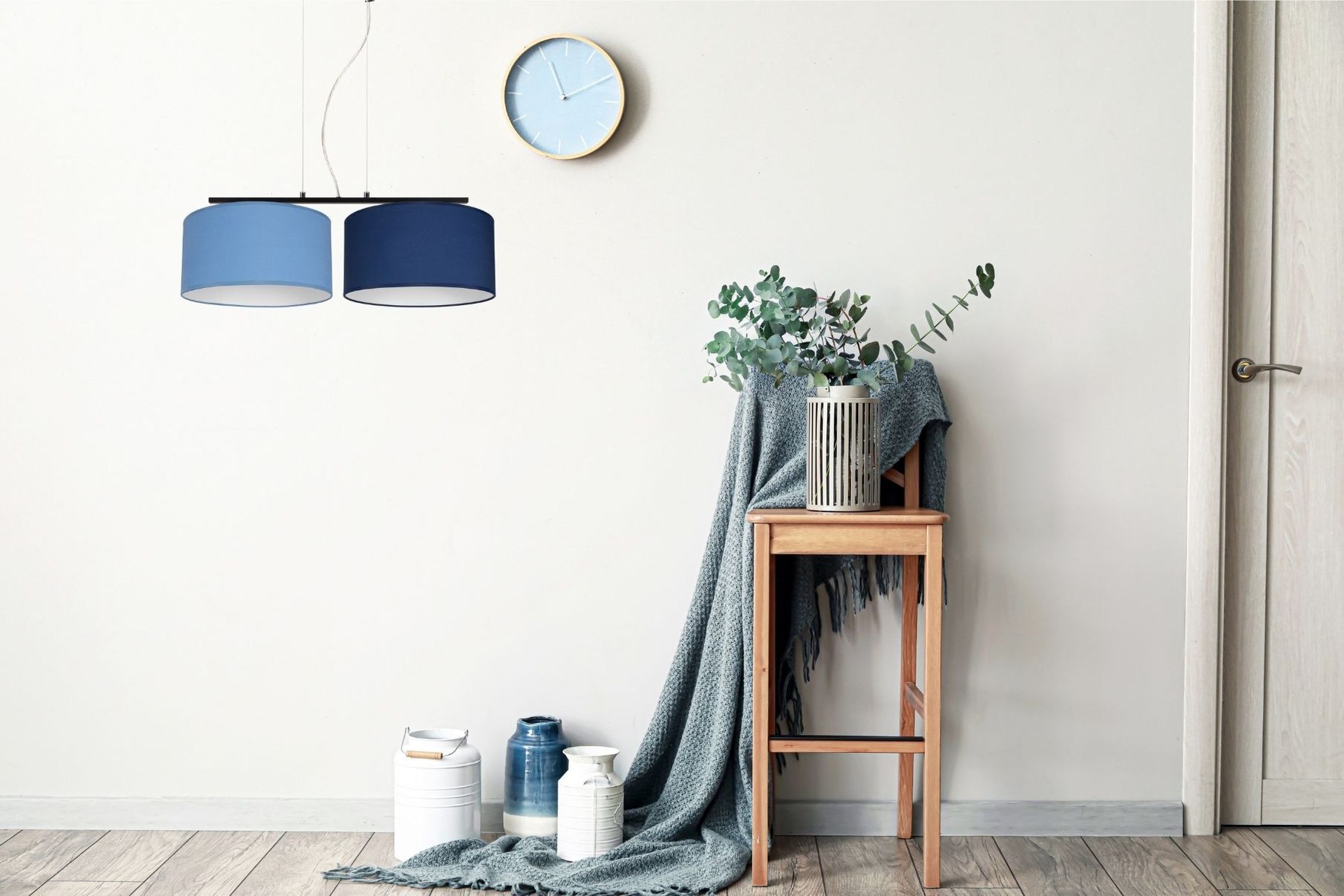 Lampe à suspendre allongée Tissu Noir Bleu E27 L:70 cm