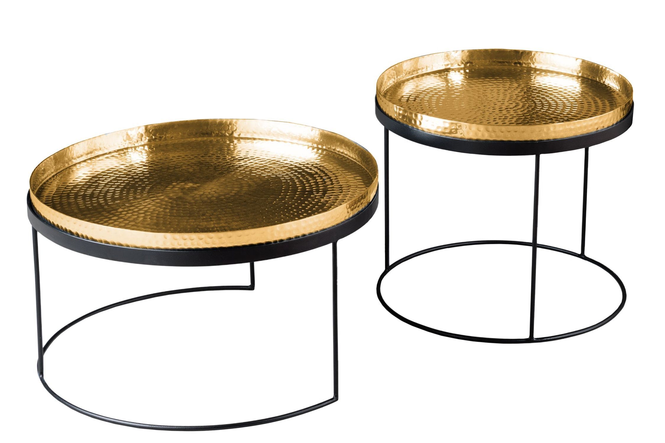 Couchtisch 2er Set in Gold Schwarz mit Tabletts Handarbeit Kaffeetisch, Mobiliar, Tabelle