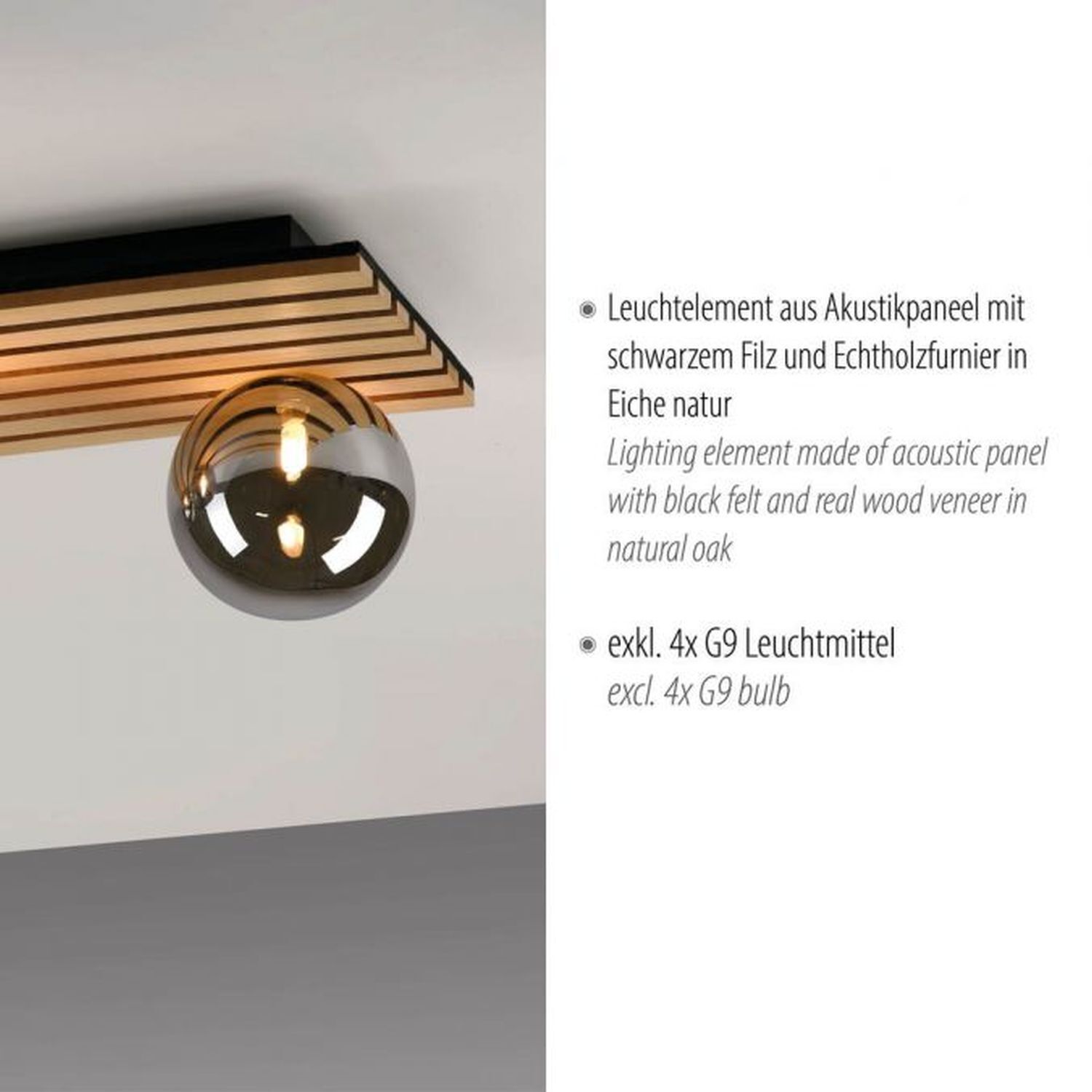 Lampe de plafonnier confortable Boules de verre Bois G9 80 cm Naturel