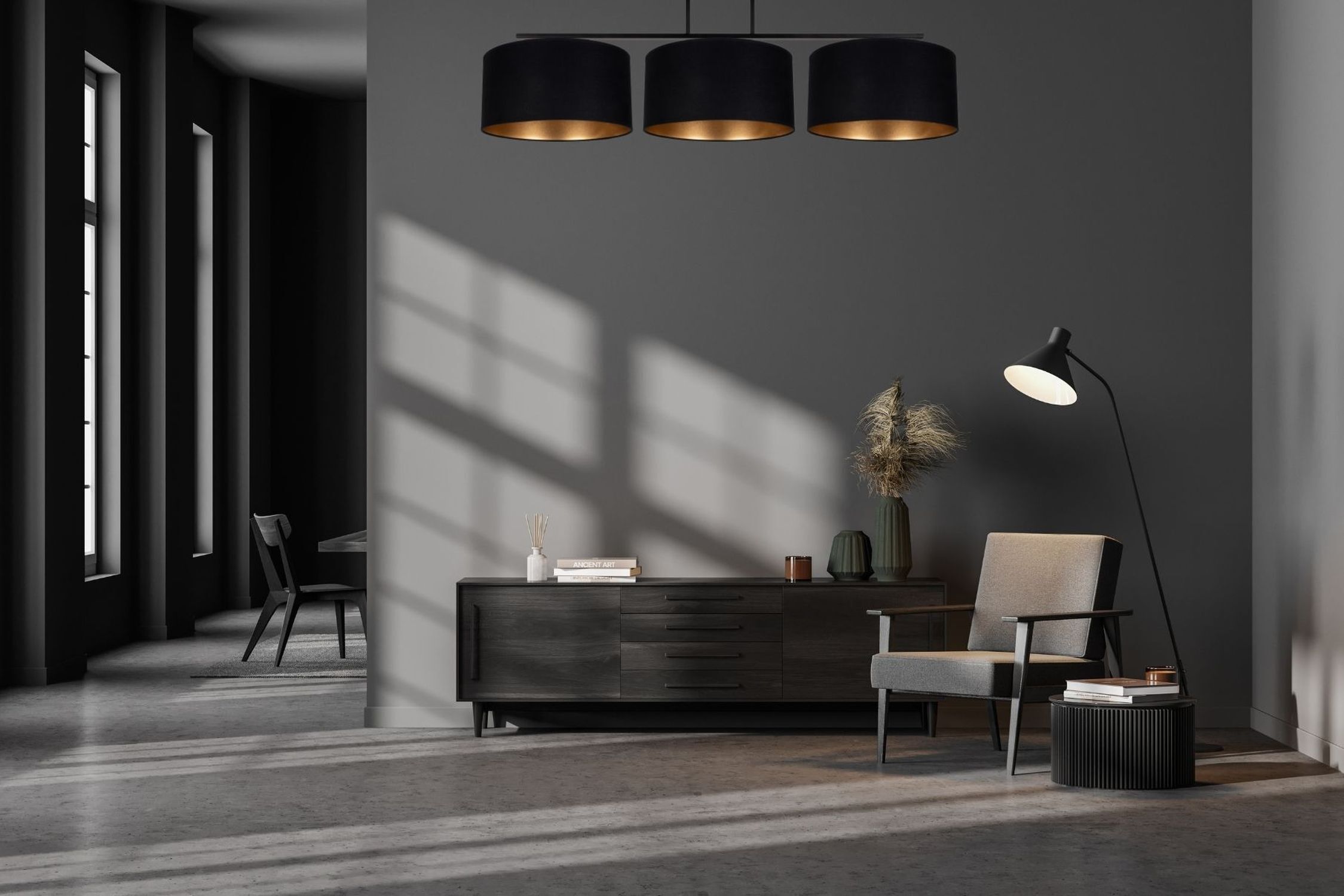 Plafonnier confortable Tissu Noir Or E27 100 cm Lampe, Fußboden, Stuhl, Mobiliar, Bodenbeläge