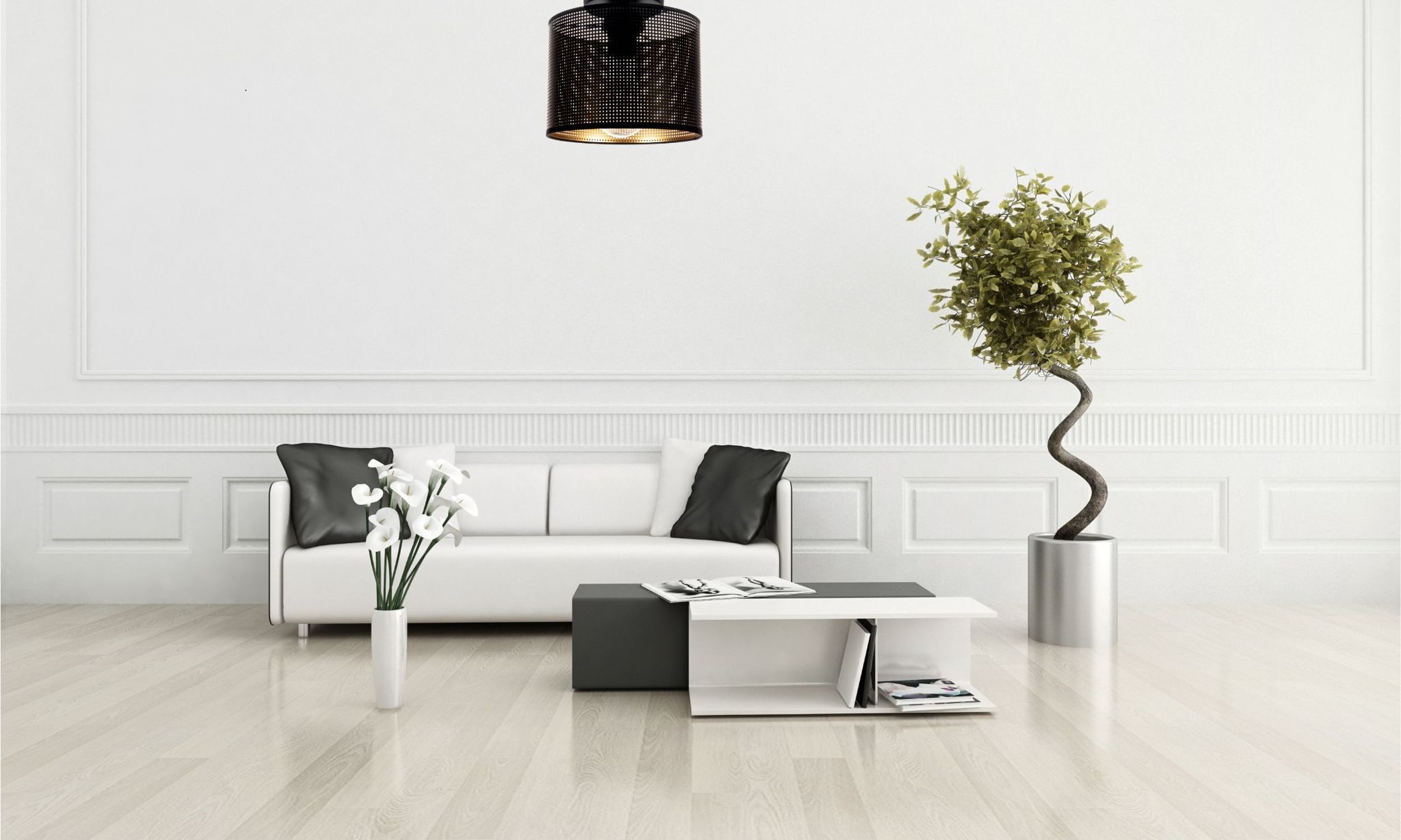 wohnzimmer, sofa, tisch, pflanze, lampe