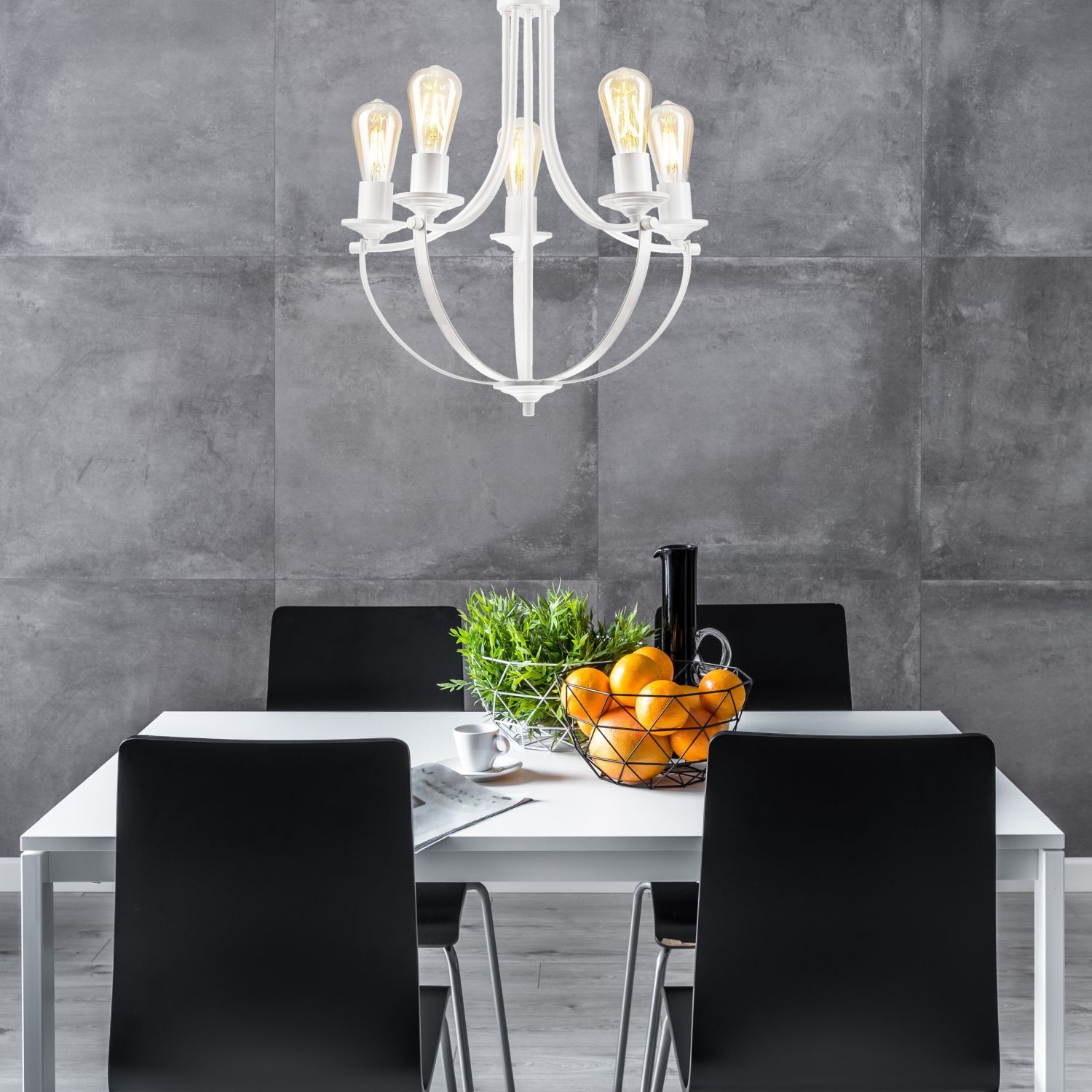 Lustre Rustique Blanc Métal Ø 45 cm 5-flamme E27