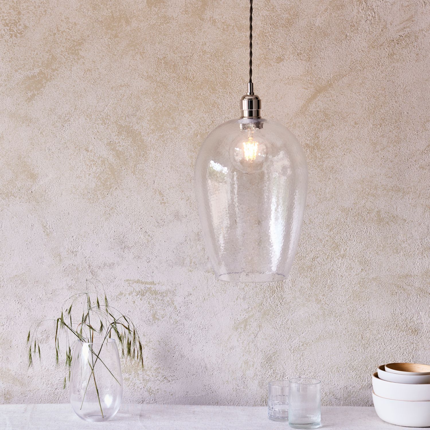 Hängelampe E27 Glas Metall Ø 25 cm schmal Nickel glänzend