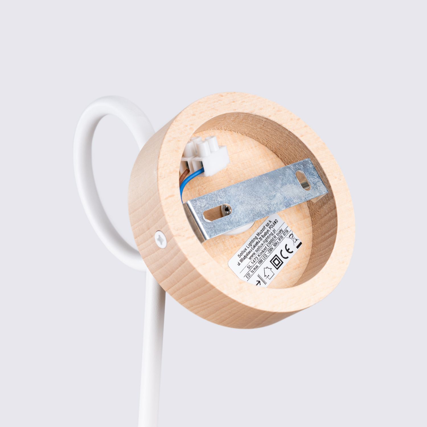 Wandleuchte mit Arm Holz Stahl Weiß E27 B:10 cm wooden, Lampe, Steckdose, E27, Kabel