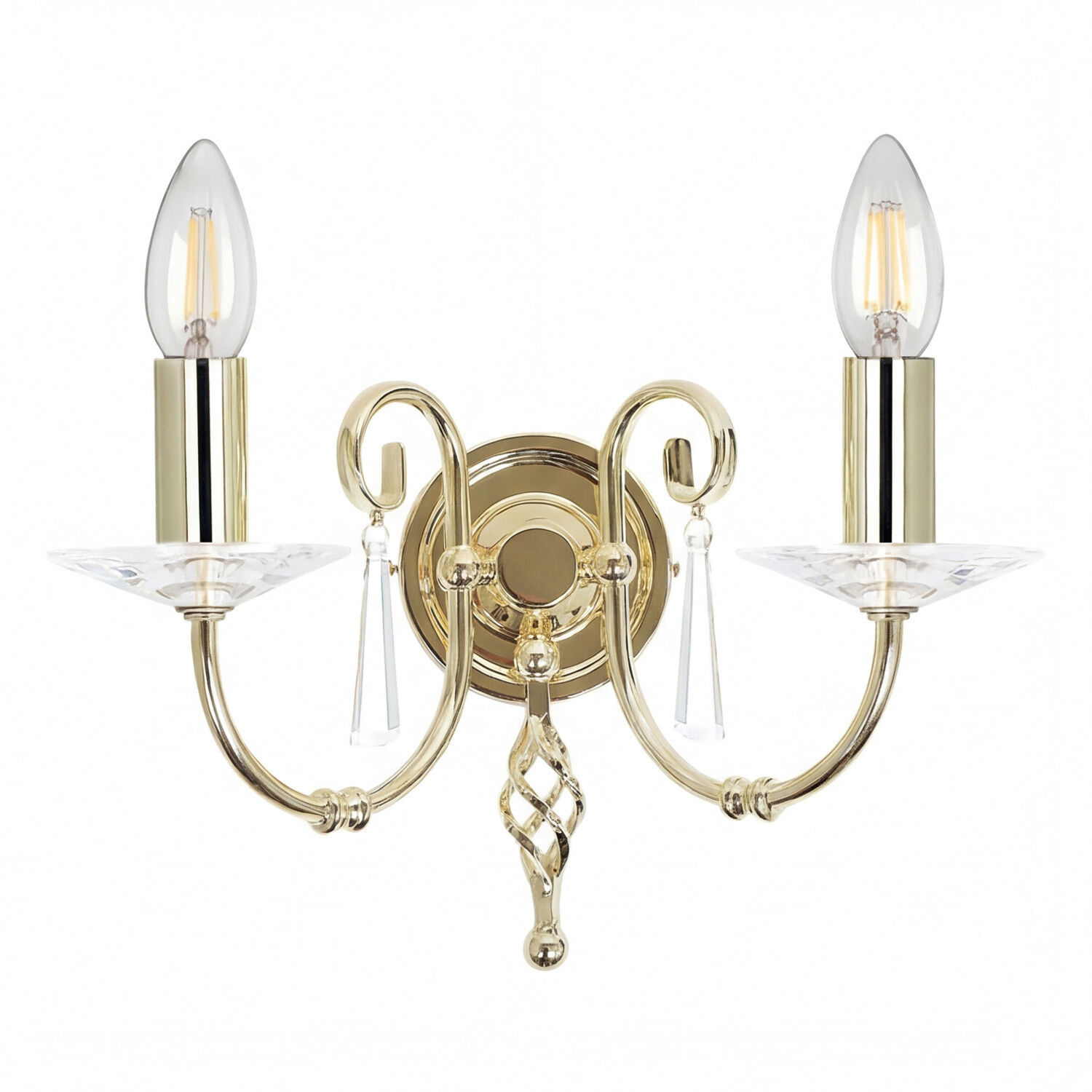 Wandlampe, Schmuckwandlampe, Gold, Kristallanhänger, 2-armig