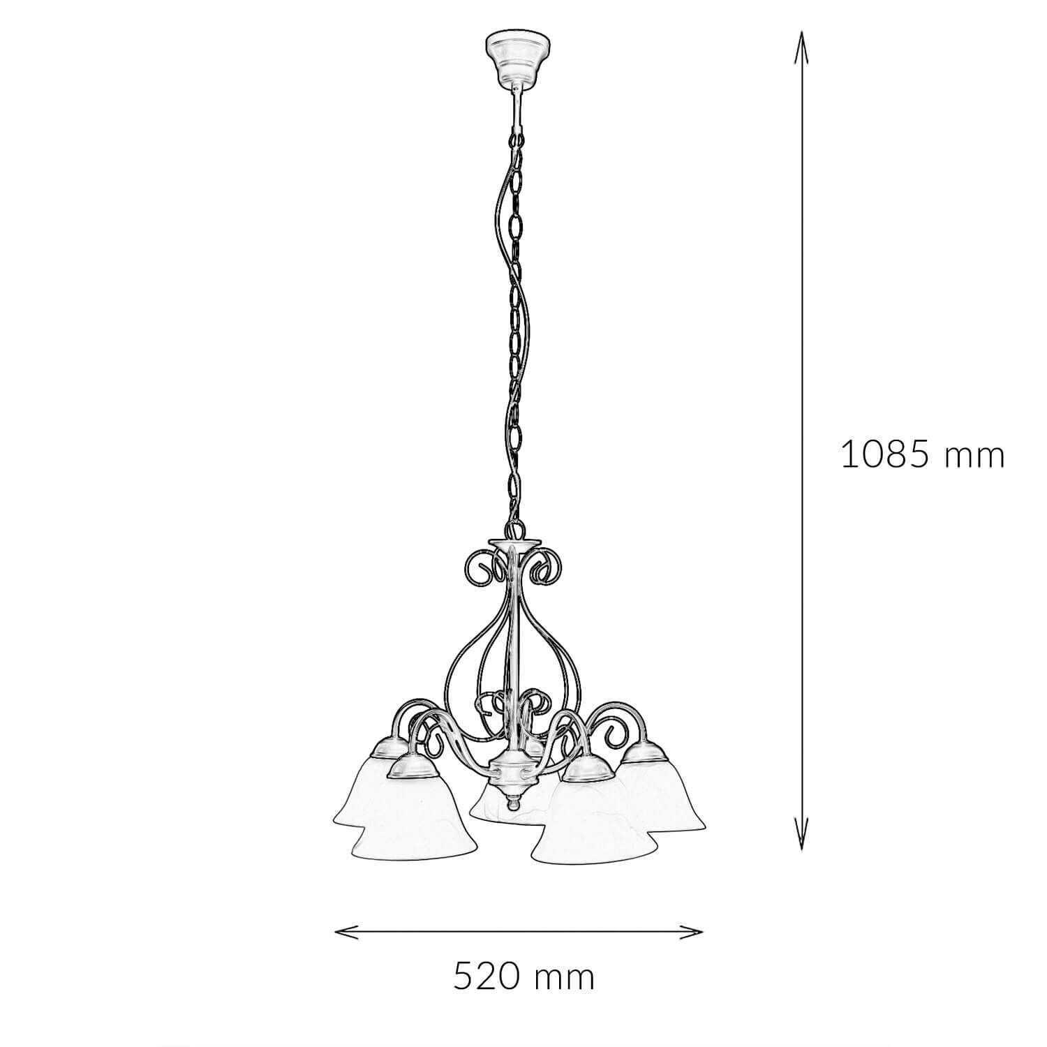Kronleuchter, Hängeleuchte, Metall, Blumenornament, Glasschirme