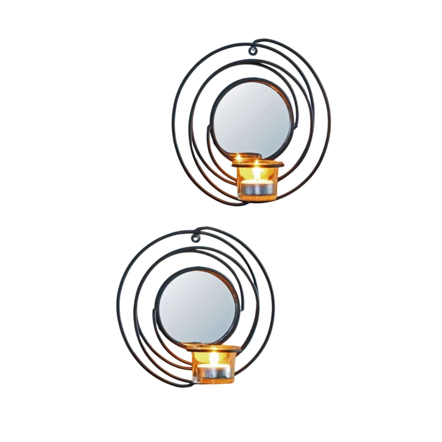 Kerzenhalter Wand Schwarz 2er Set B: 21 cm Glas Stahl Beleuchtung, Lampe