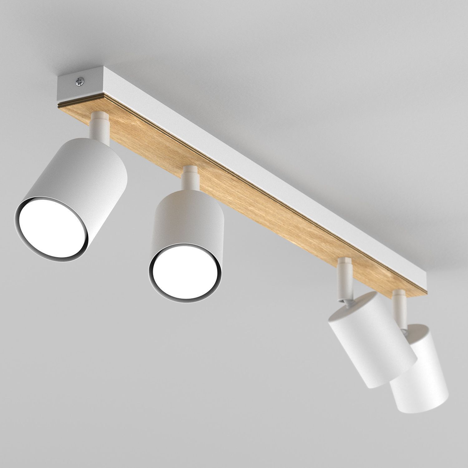 Deckenspot beweglich Holz Metall Weiß Natur 4-flmg GU10 Beleuchtung, Leuchte