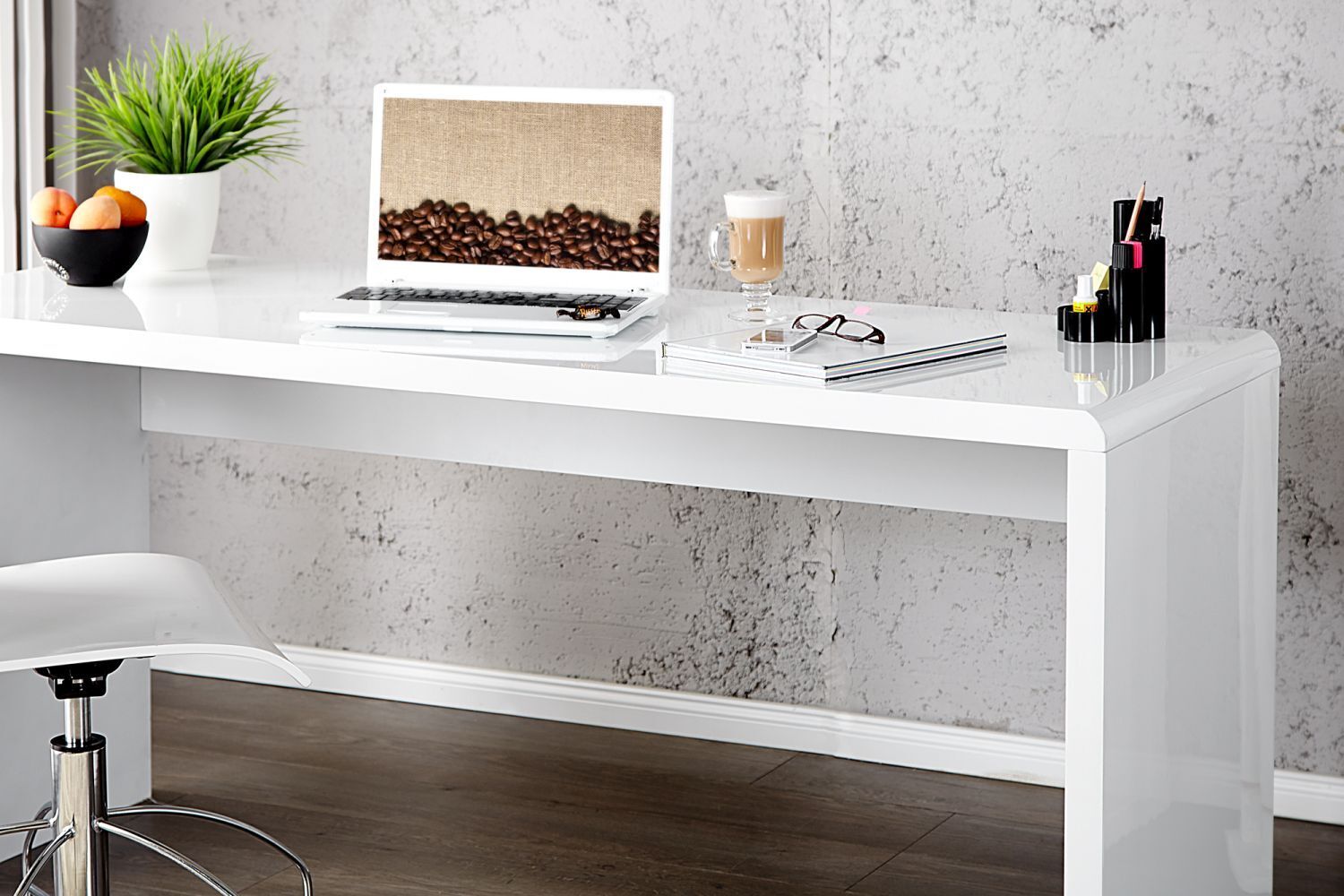 Schreibtisch MDF lackiert 20 cm in Weiß Hochglanz Moebel, Tabelle, Schreibtisch, Tischplatte