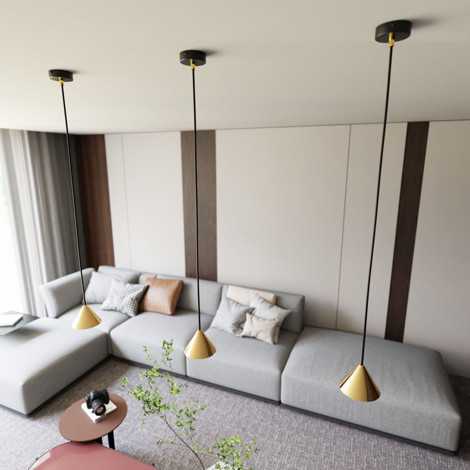 Pendelleuchte Schwarz Gold GX53 Ø 12 cm schmal MIRA Lampe, Dekoration für Zuhause, Mobiliar, Wohnzimmer, Couch