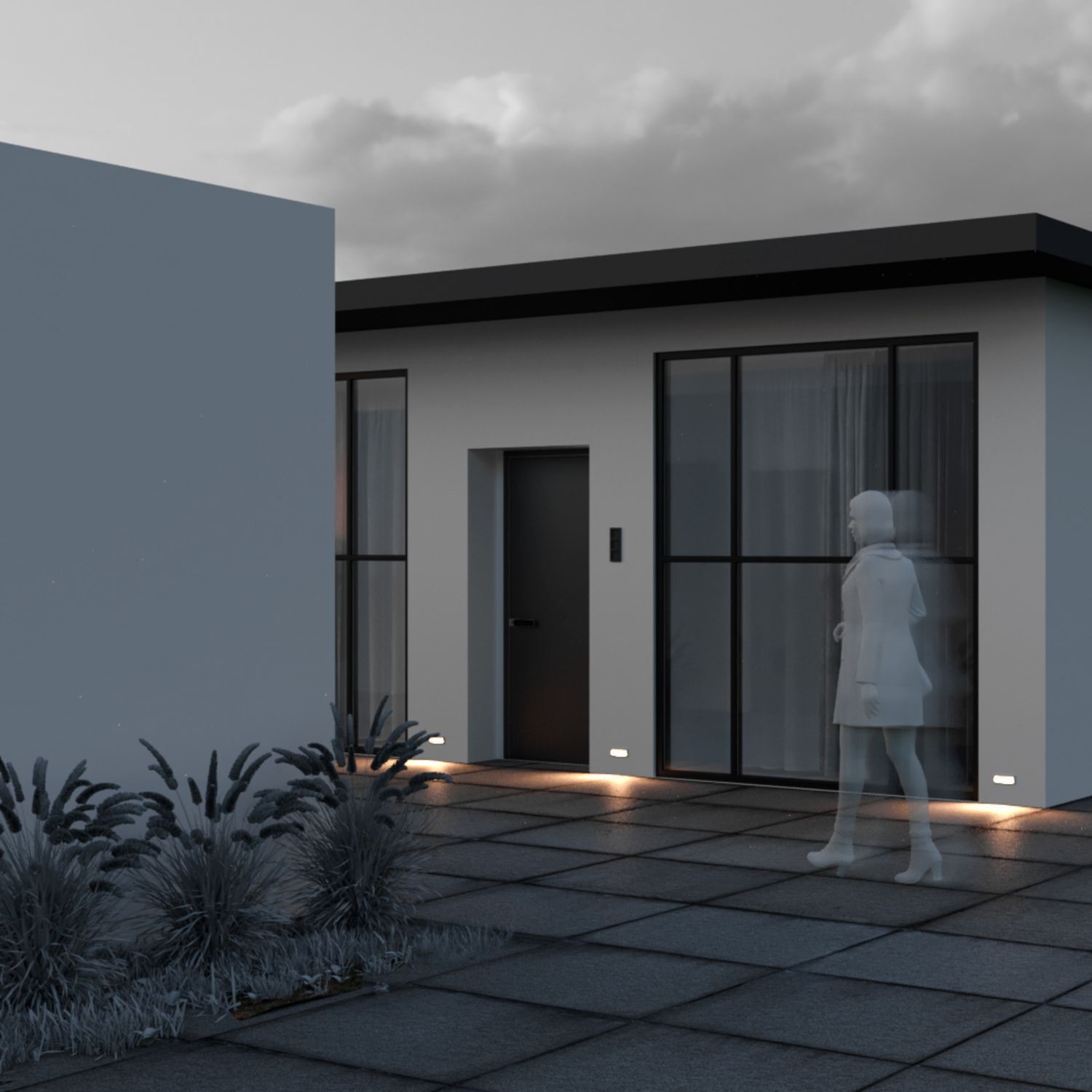 Einbauleuchte Wand LED Metall IP65 Weiß eckig 400 lm Tür, Fußboden, Drinnen, Innenarchitektur, Person