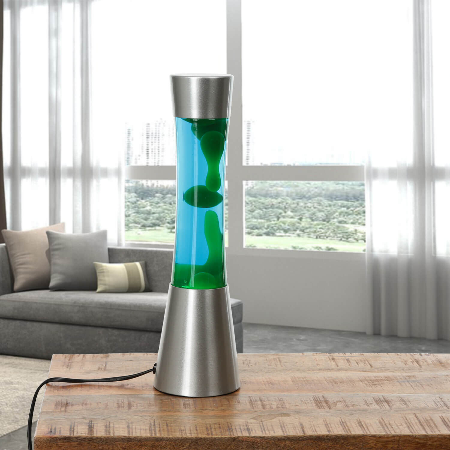 Bunte Lavalampe Blau Grün mit Schalter H:39cm SANDRO Lampe, Mobiliar, Tabelle, Tischplatte