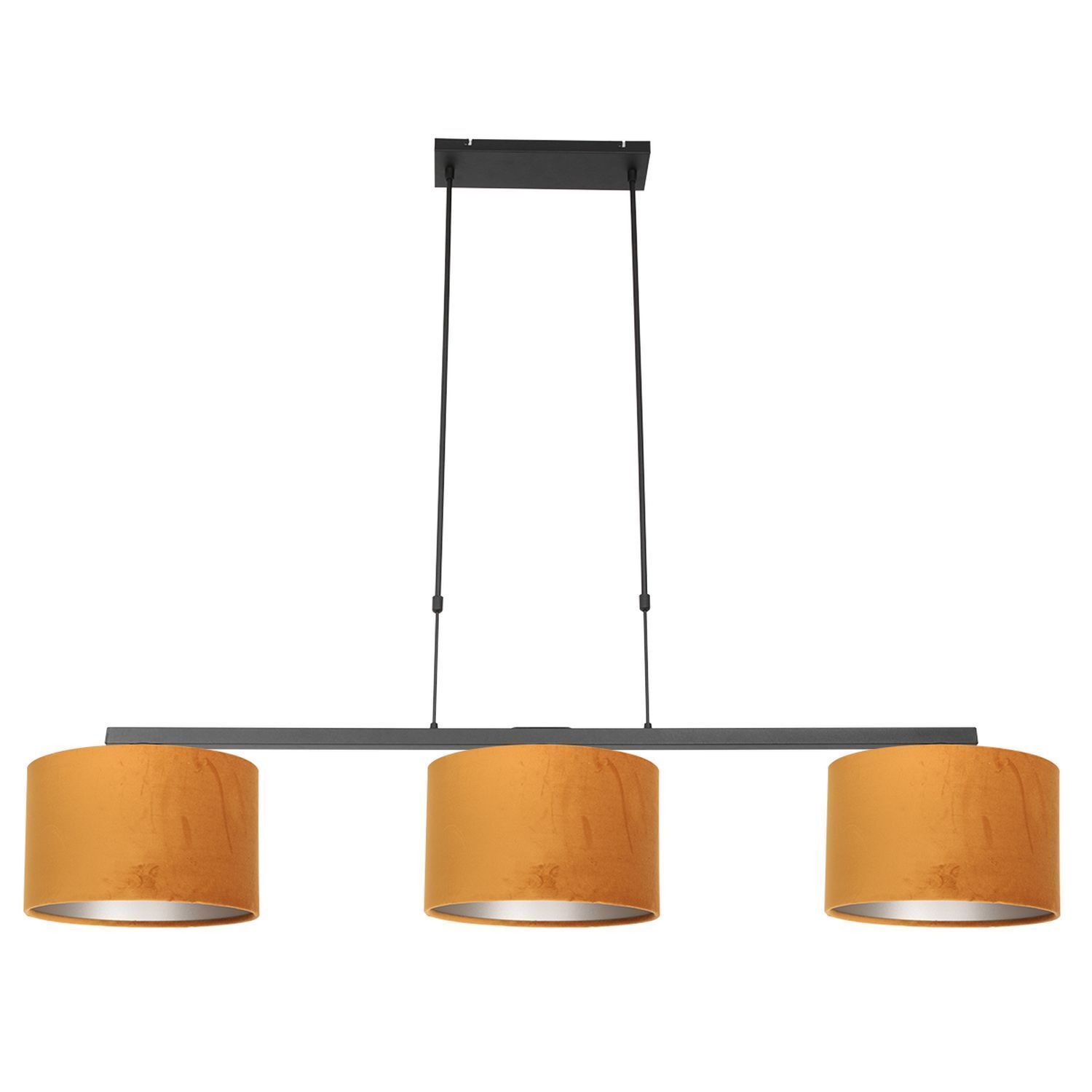Lampe à suspendre métal tissu noir or 140 cm 3-flmg