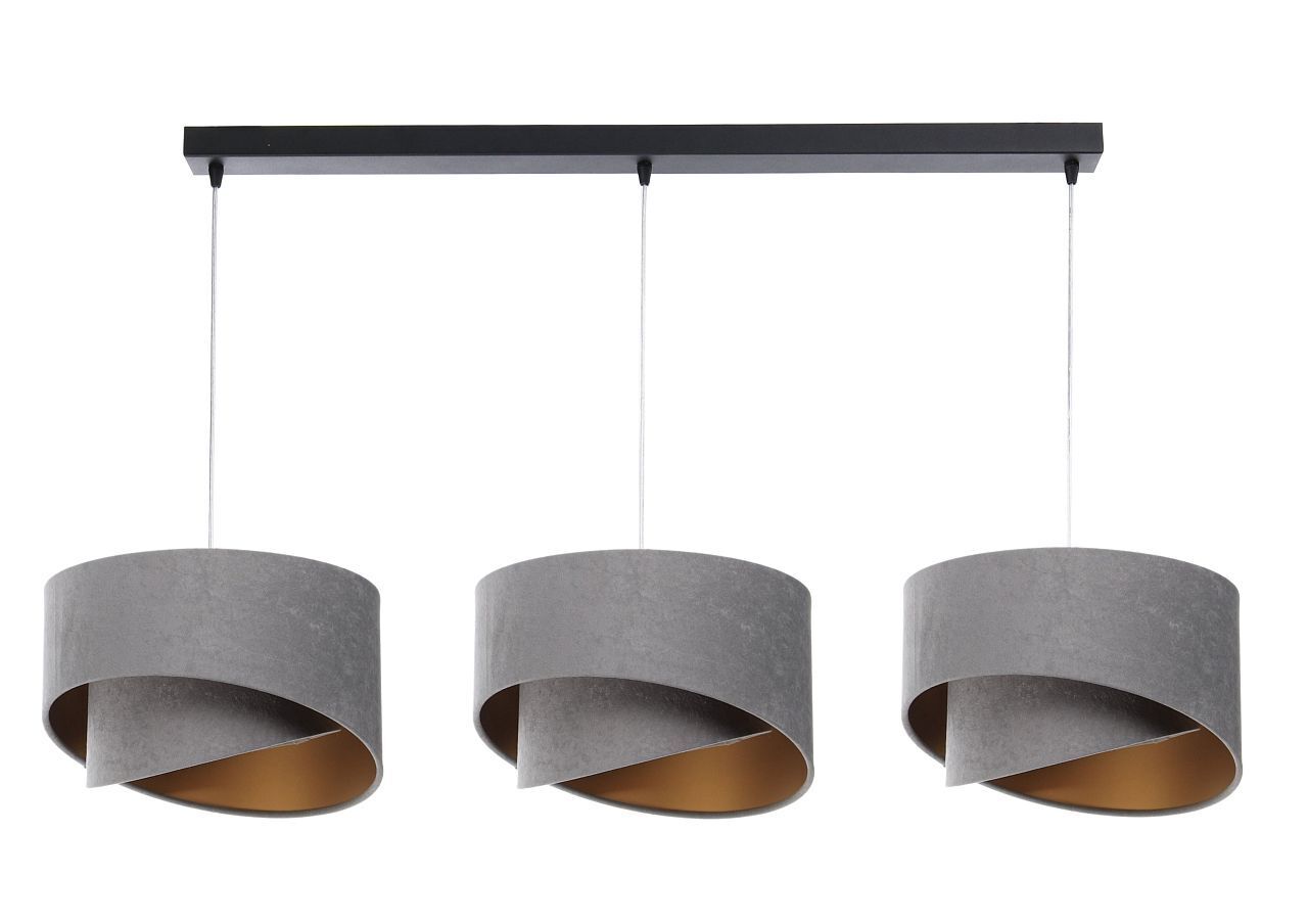 Suspension 3 flammes noir gris or E27 aspect velours