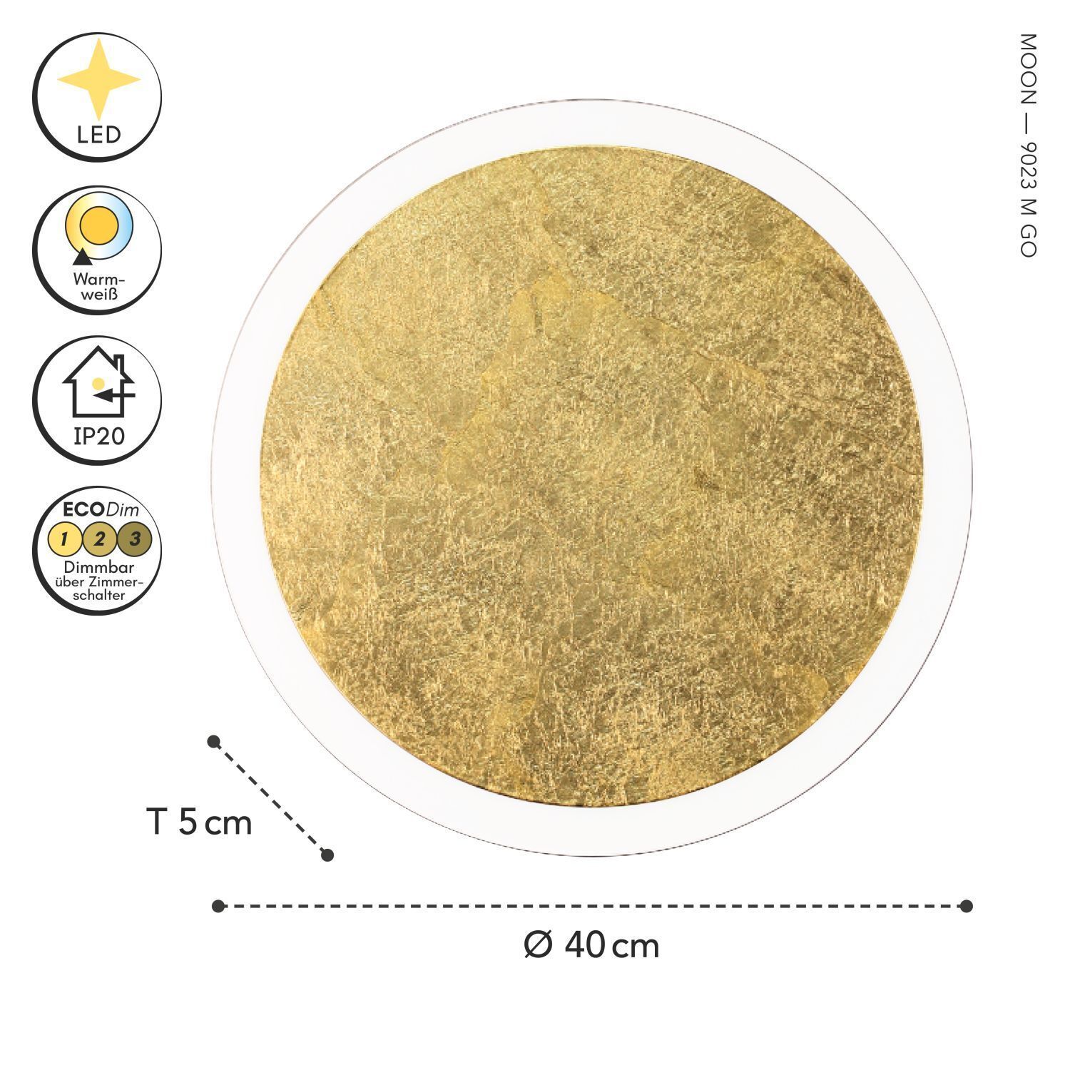 LED Wandlampe Gold Schwarz rund Ø40 cm 3500 K dimmbar LED, Warmweiß, Gold, Rund, Dimmbalken