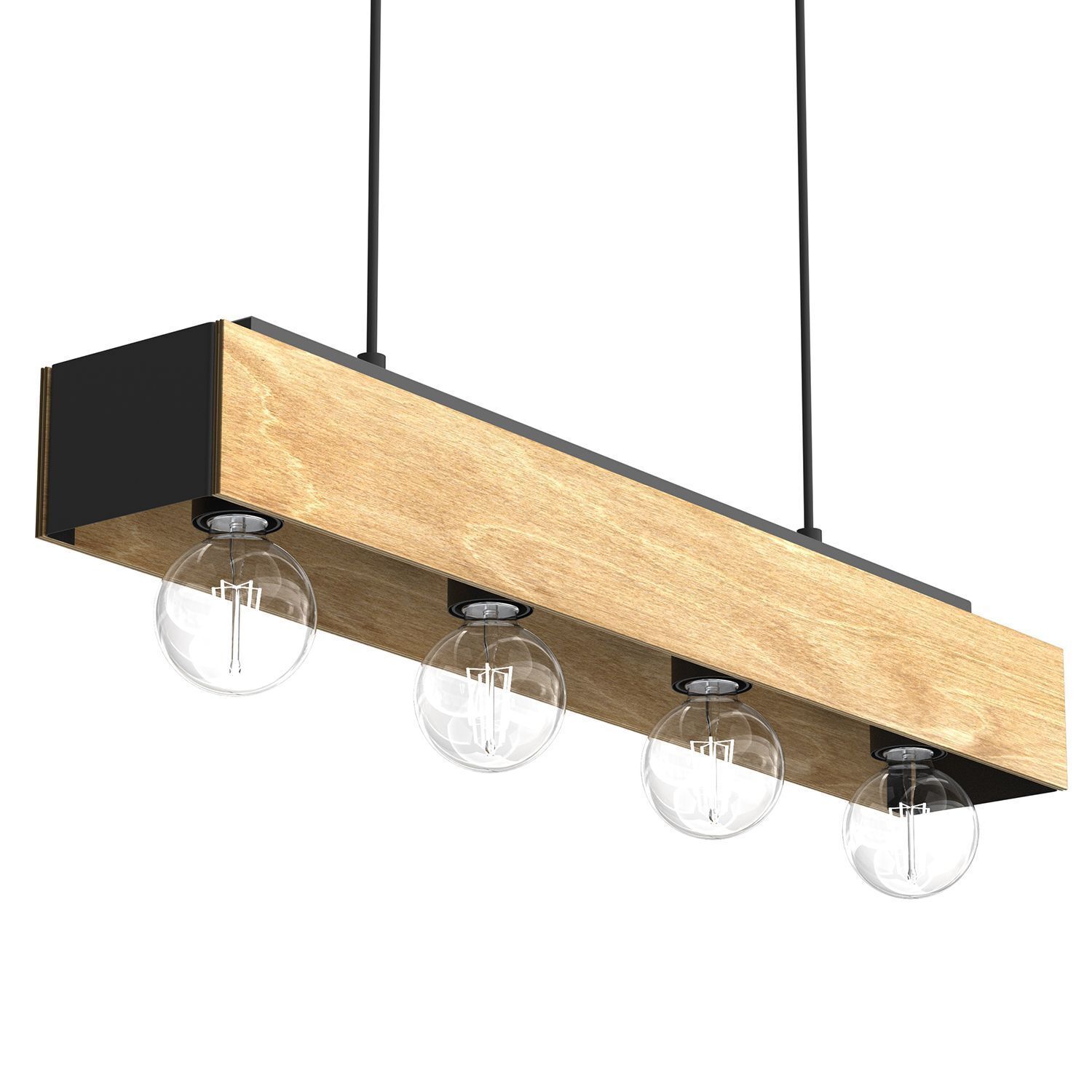 Pendelleuchte Holz Metall 4-flmg 76 cm in Schwarz Natur Leuchte, Deckenleuchte