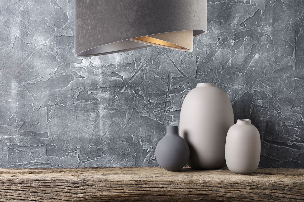 Suspension ronde Ø 50 cm Gris Argent Beige Or E27 Tissu Drinnen, Innenarchitektur, Lampe, Töpferei, Krug