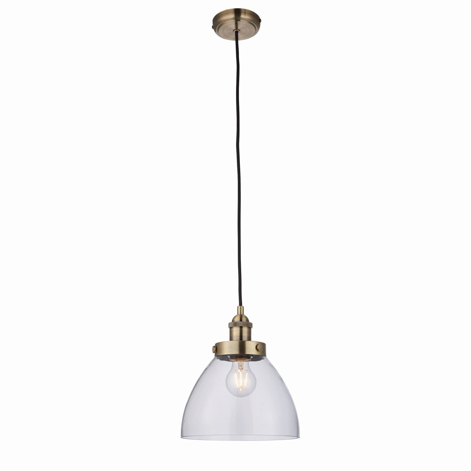 Lampe à suspendre verre métal Ø 22,5 cm en laiton antique pour E27