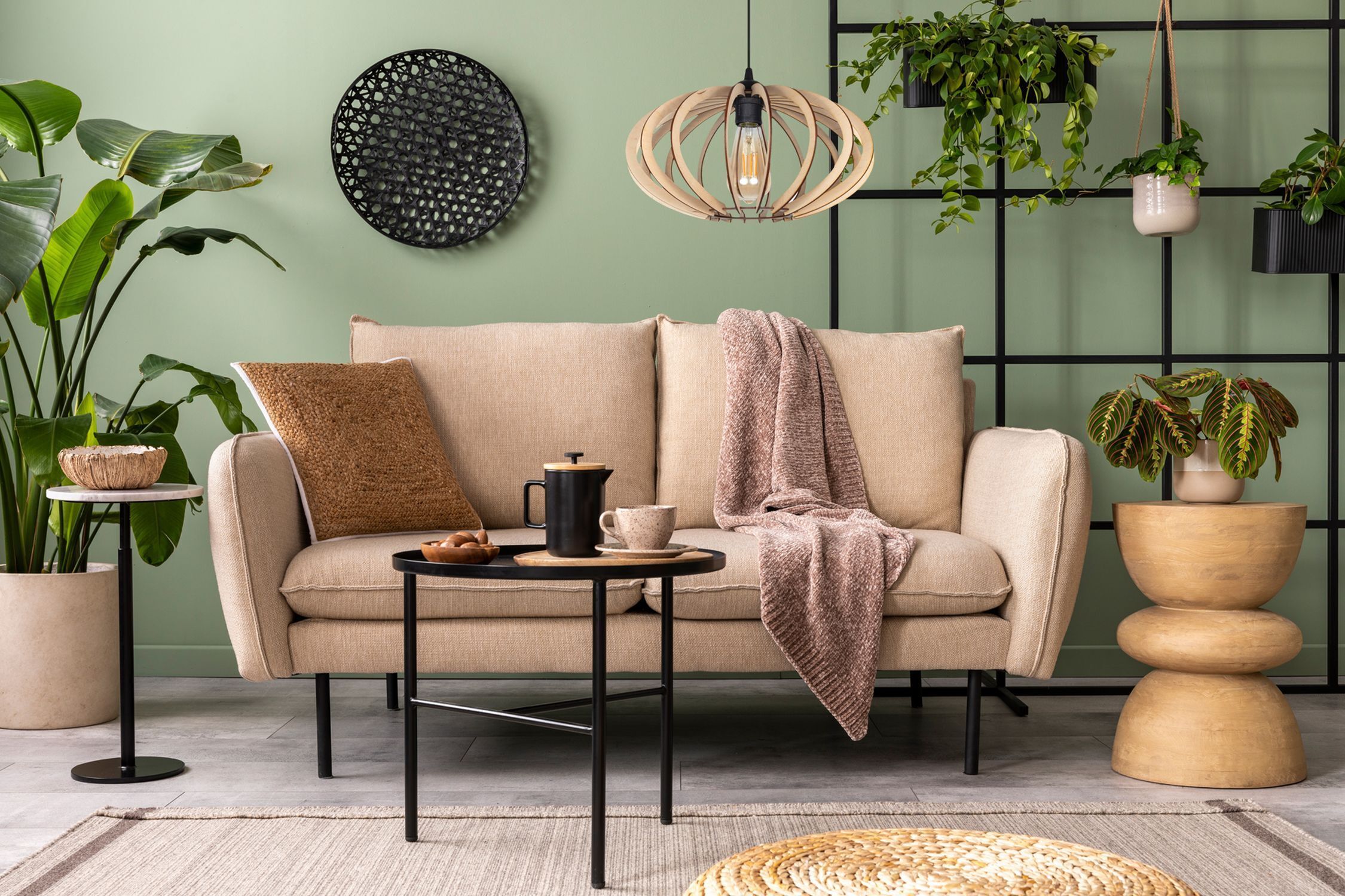 Suspension décorative en bois E27 Ø35 cm en noir Dekoration für Zuhause, Pflanze, Lampe, Innenarchitektur, Tabelle