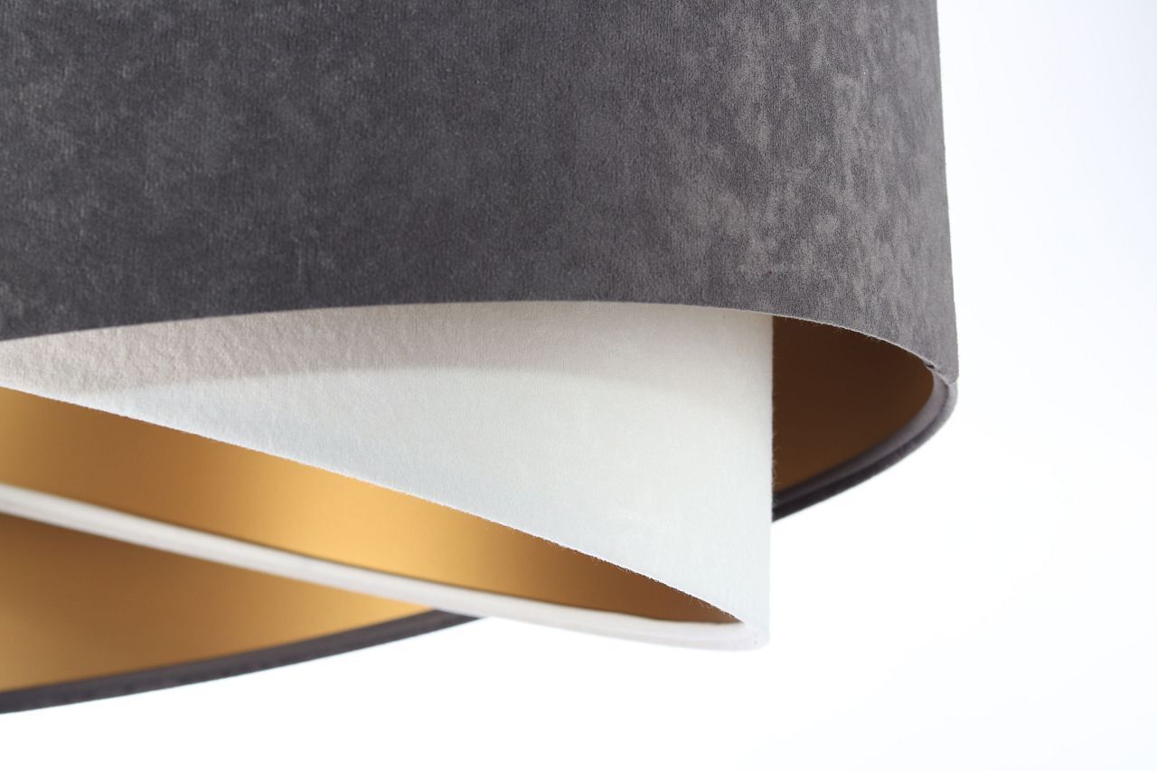 Pendelleuchte Stoff Dunkelgrau Gold E27 rund Ø 50 cm Lampe, Lampenschirm