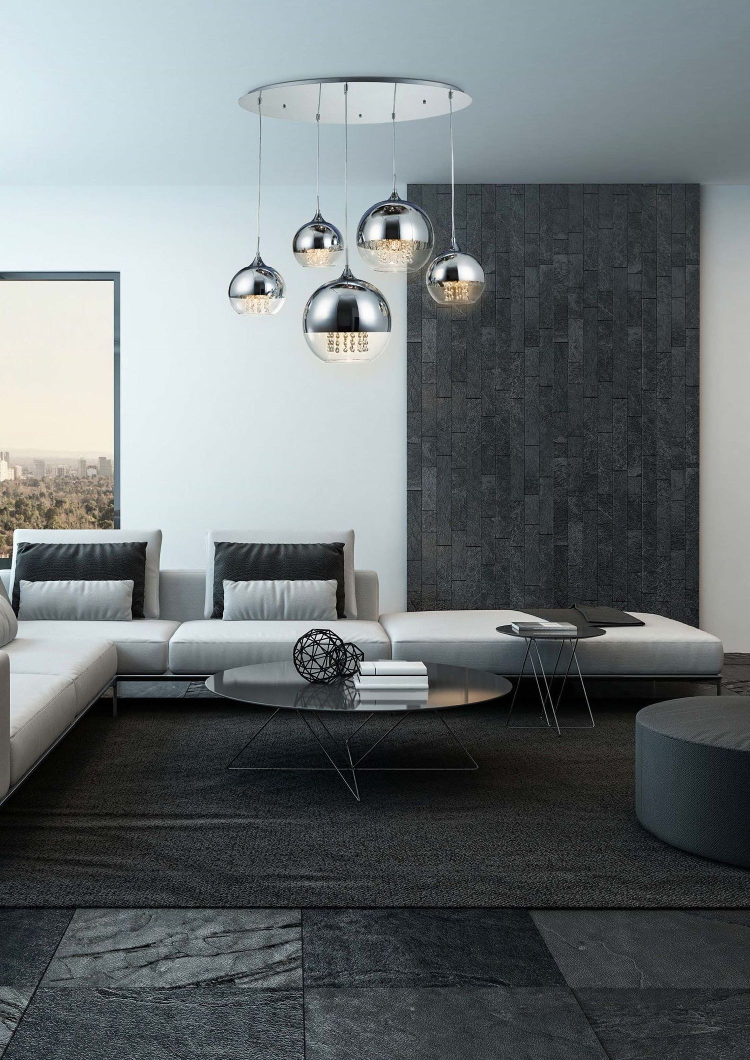 Pendelleuchte Metall Glas H: max. 95 cm Nickel E27 JOY Fußboden, Dekoration für Zuhause, Drinnen, Foyer, Wohnzimmer